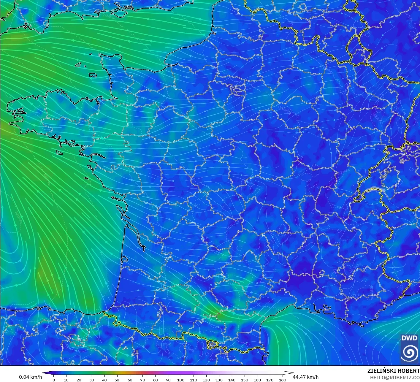 ICON modelo - Francia, Viento a 10 m