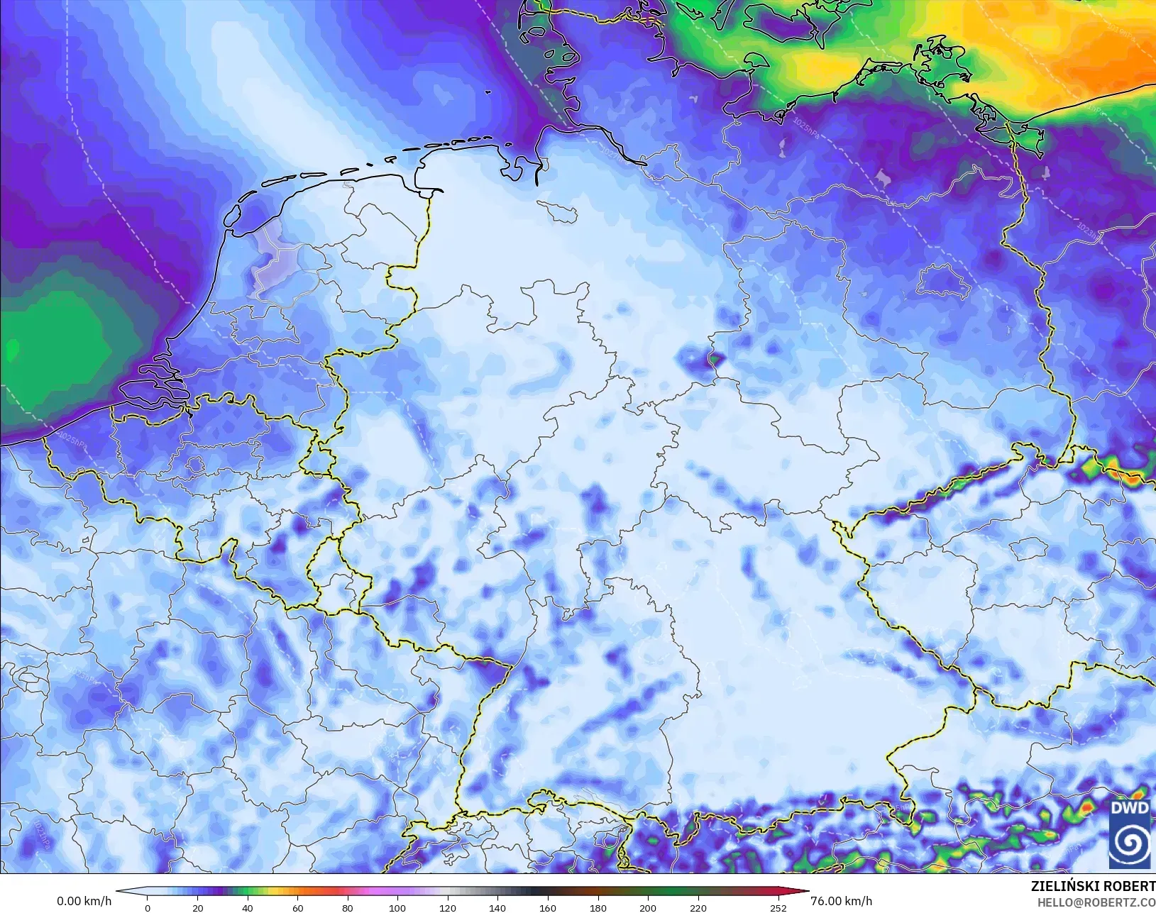 ICON modelo - Alemania, Ráfagas de viento