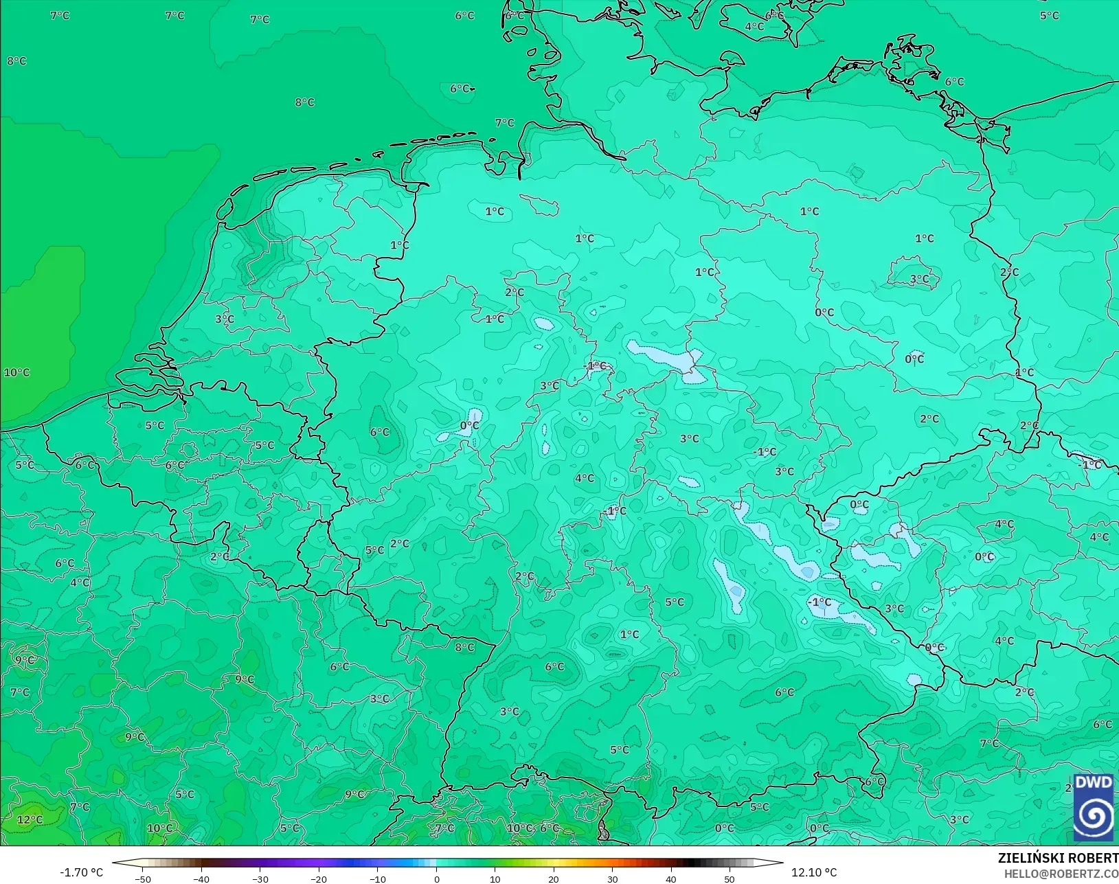 ICON modelo - Alemania, Temperatura a 2 m