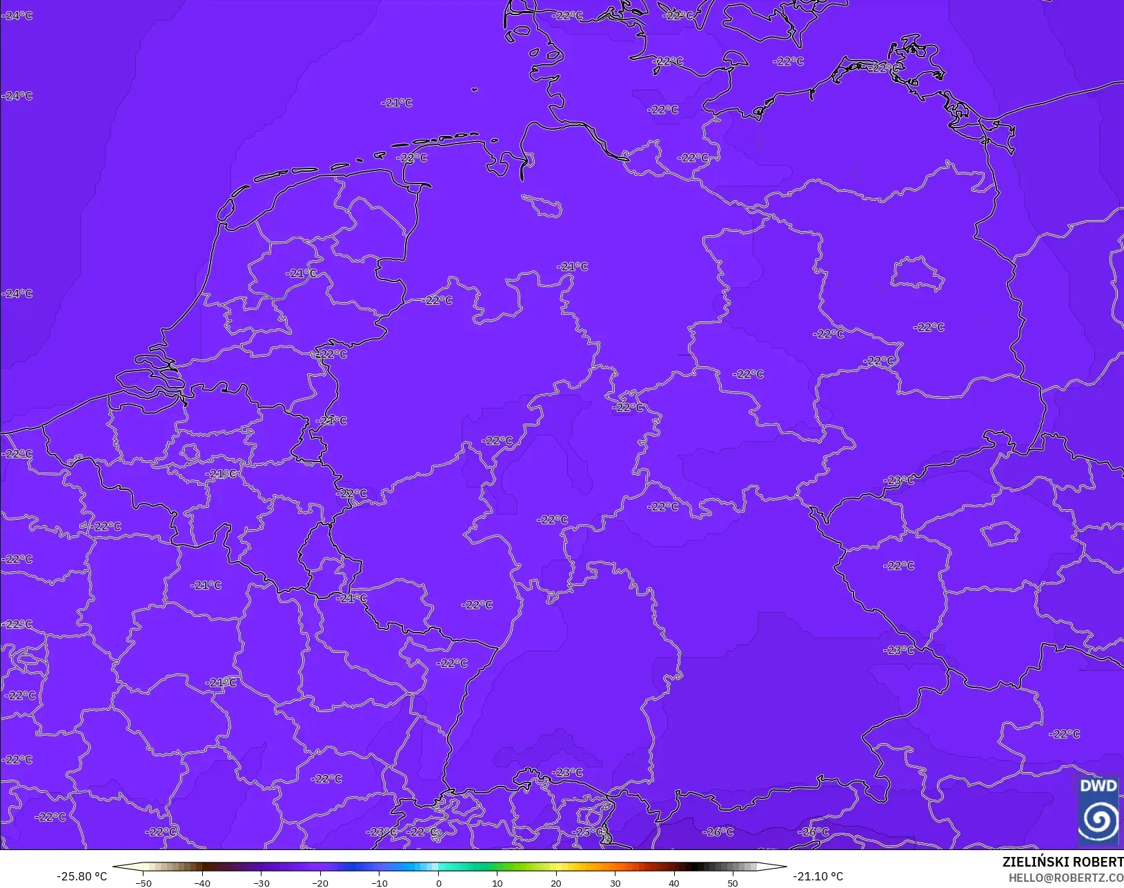 ICON modelo - Alemania, Temperatura a 500 hPa