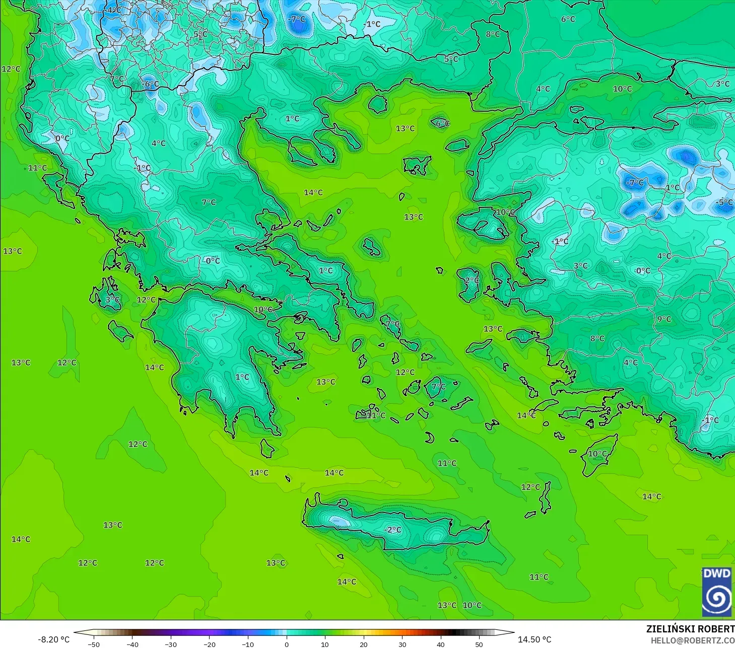 ICON modelo - Grecia, Punto de rocío a 2 m
