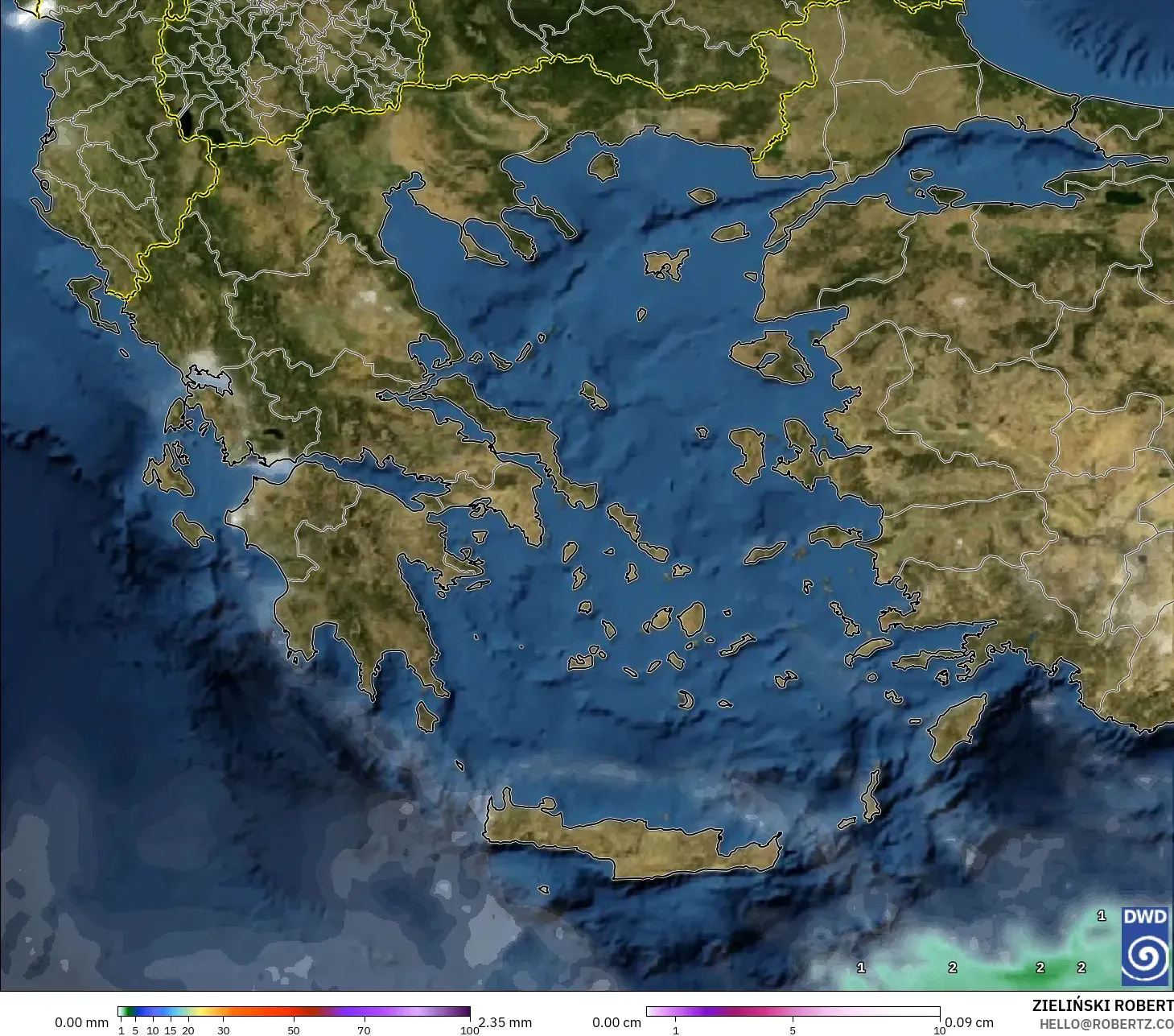 ICON modelo - Grecia, Precipitación, nubes y presión
