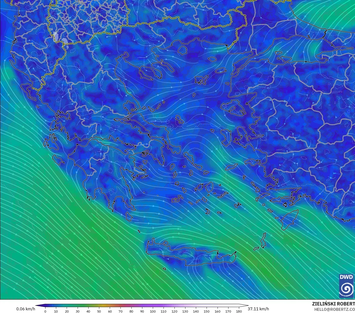 ICON modelo - Grecia, Viento a 10 m