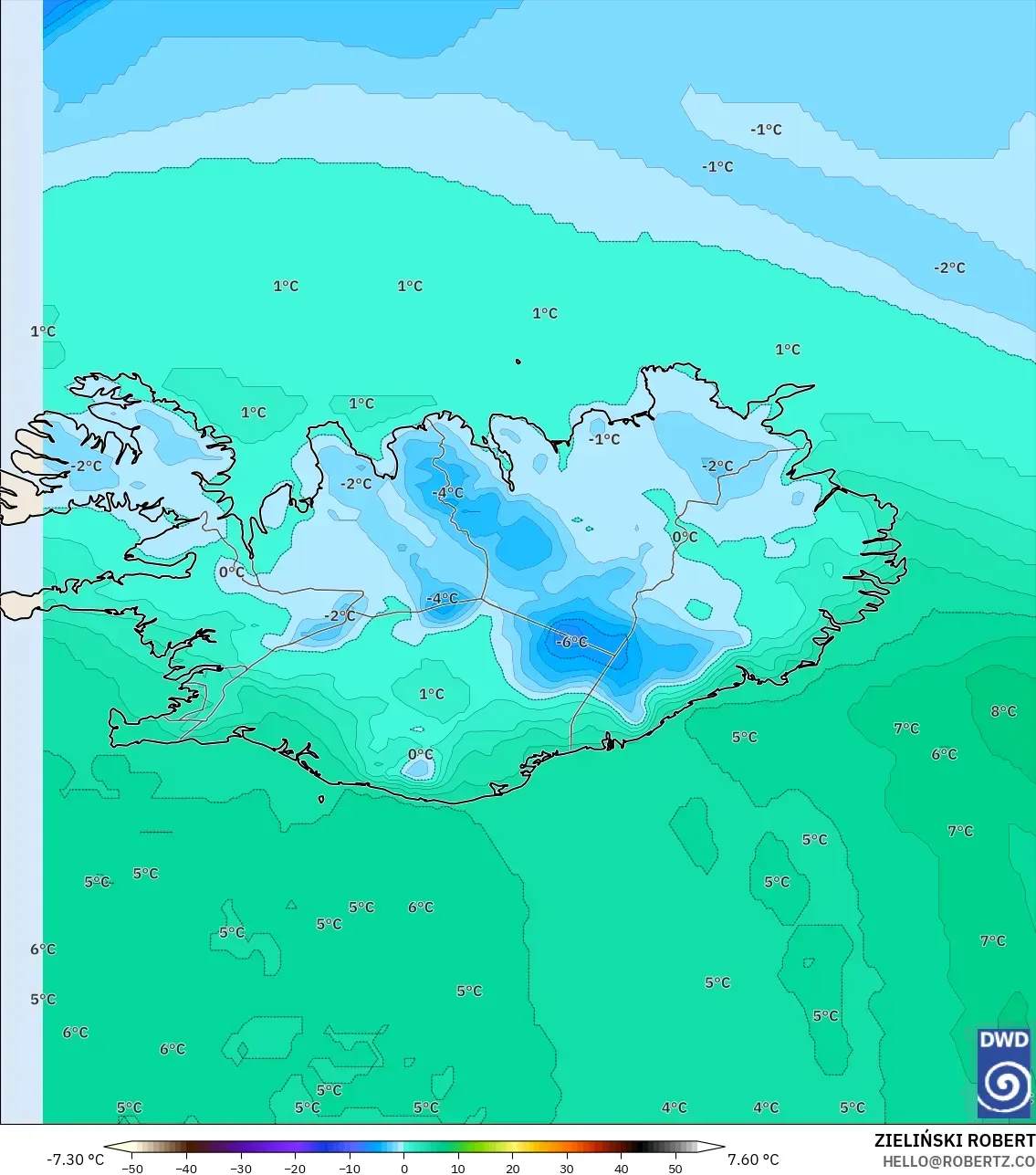 ICON modelo - Islandia, Punto de rocío a 2 m