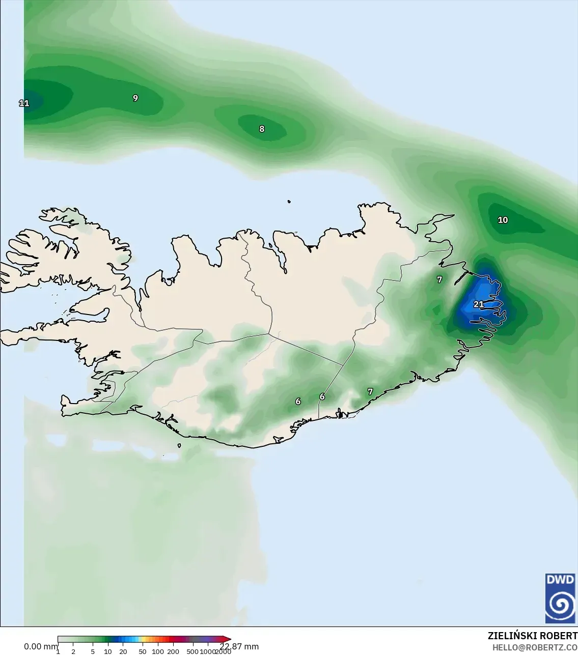 ICON modelo - Islandia, Acumulación de precipitación