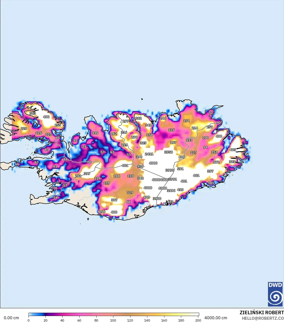 ICON modelo - Islandia, Profundidad de nieve