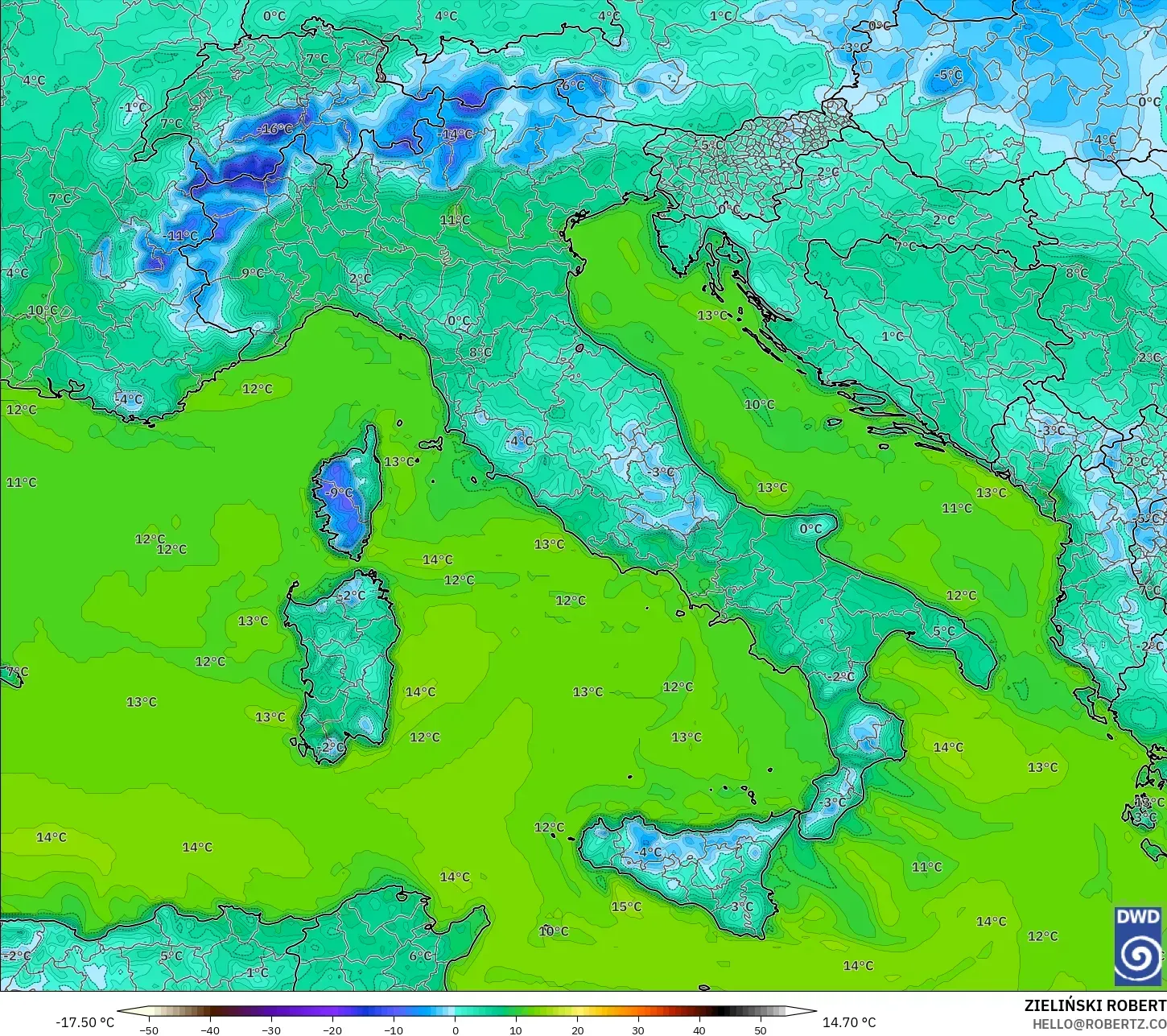 ICON modelo - Italia, Punto de rocío a 2 m
