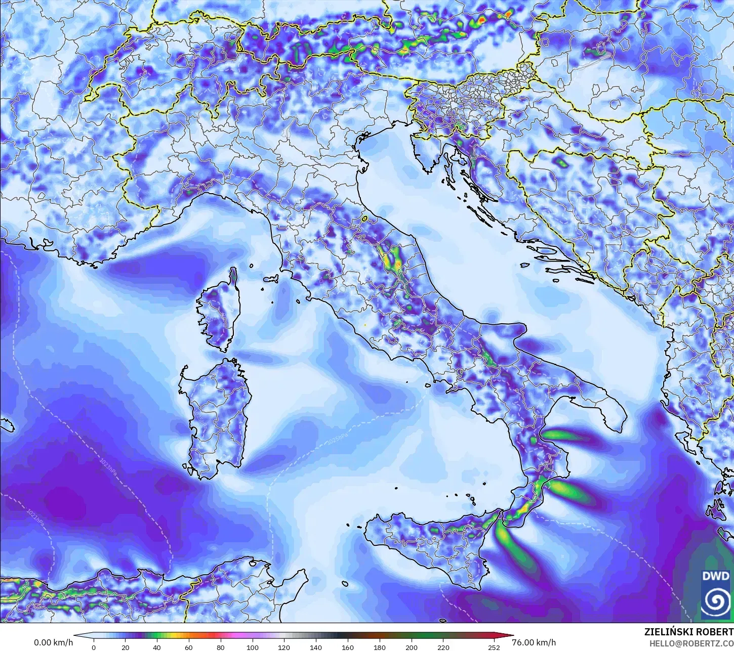 ICON modelo - Italia, Ráfagas de Viento Máximas