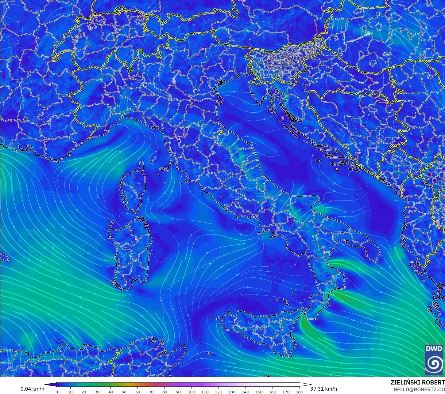 ICON modelo - Italia, Viento a 10 m