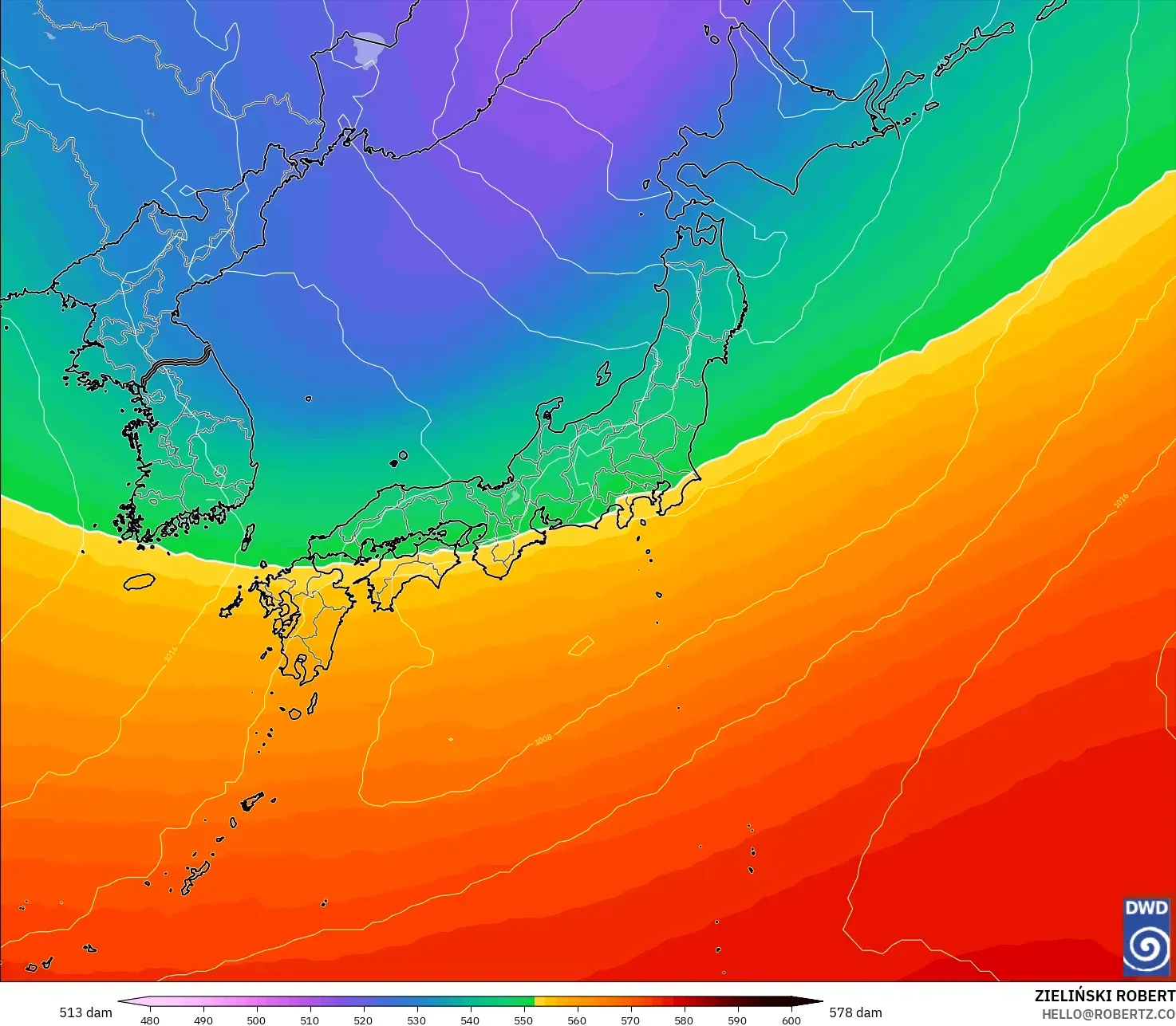 ICON modelo - Japón, Altura geopotencial a 500 hPa