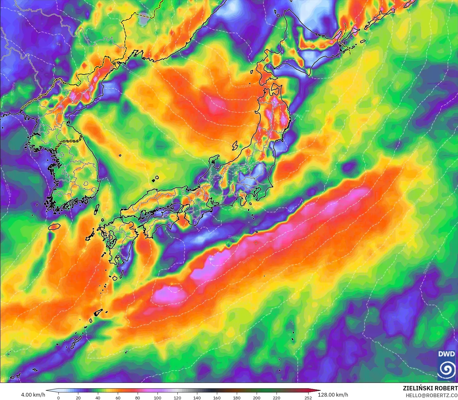 ICON modelo - Japón, Ráfagas de Viento Máximas