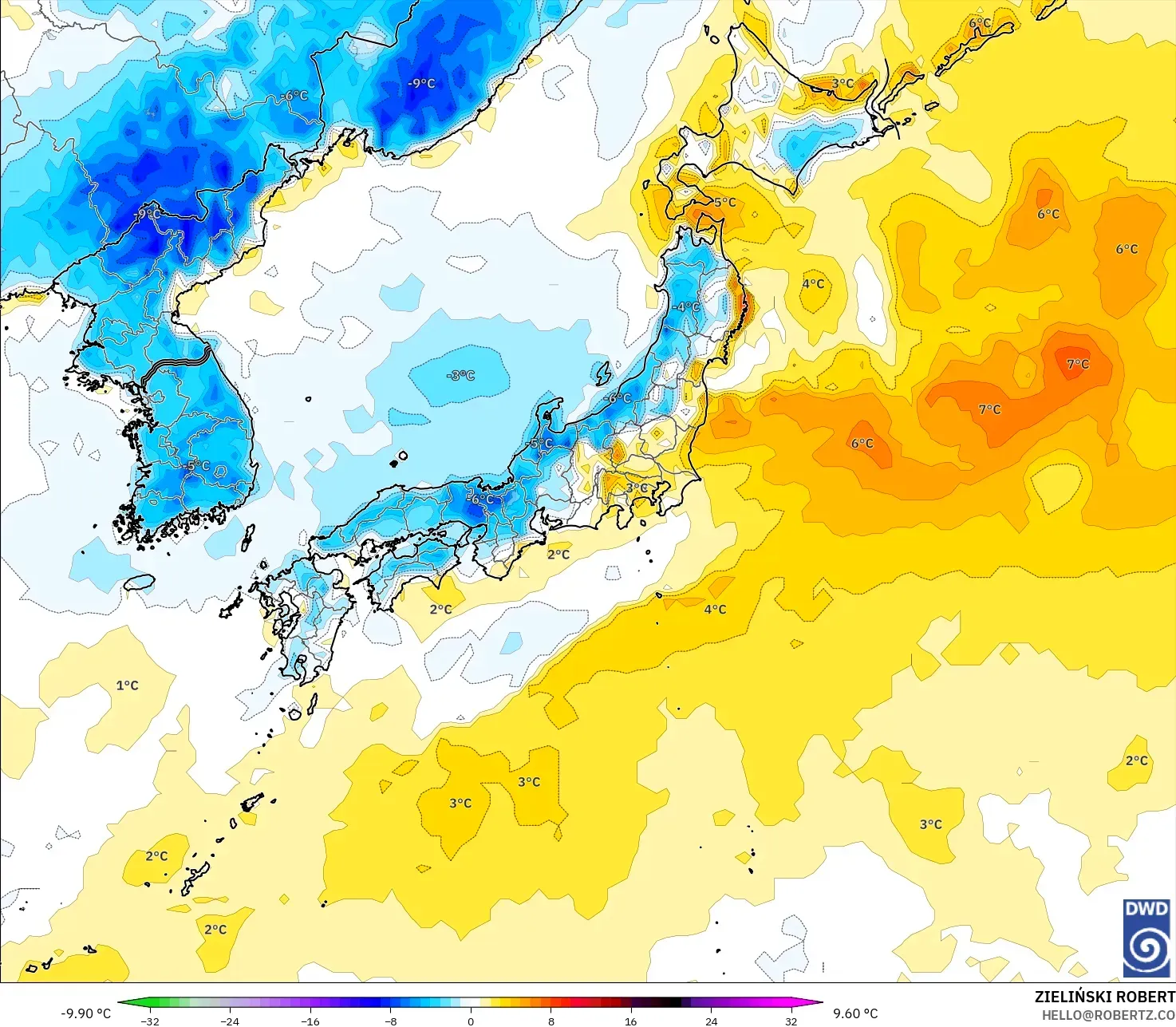 ICON modelo - Japón, Anomalía de temperatura a 2 m