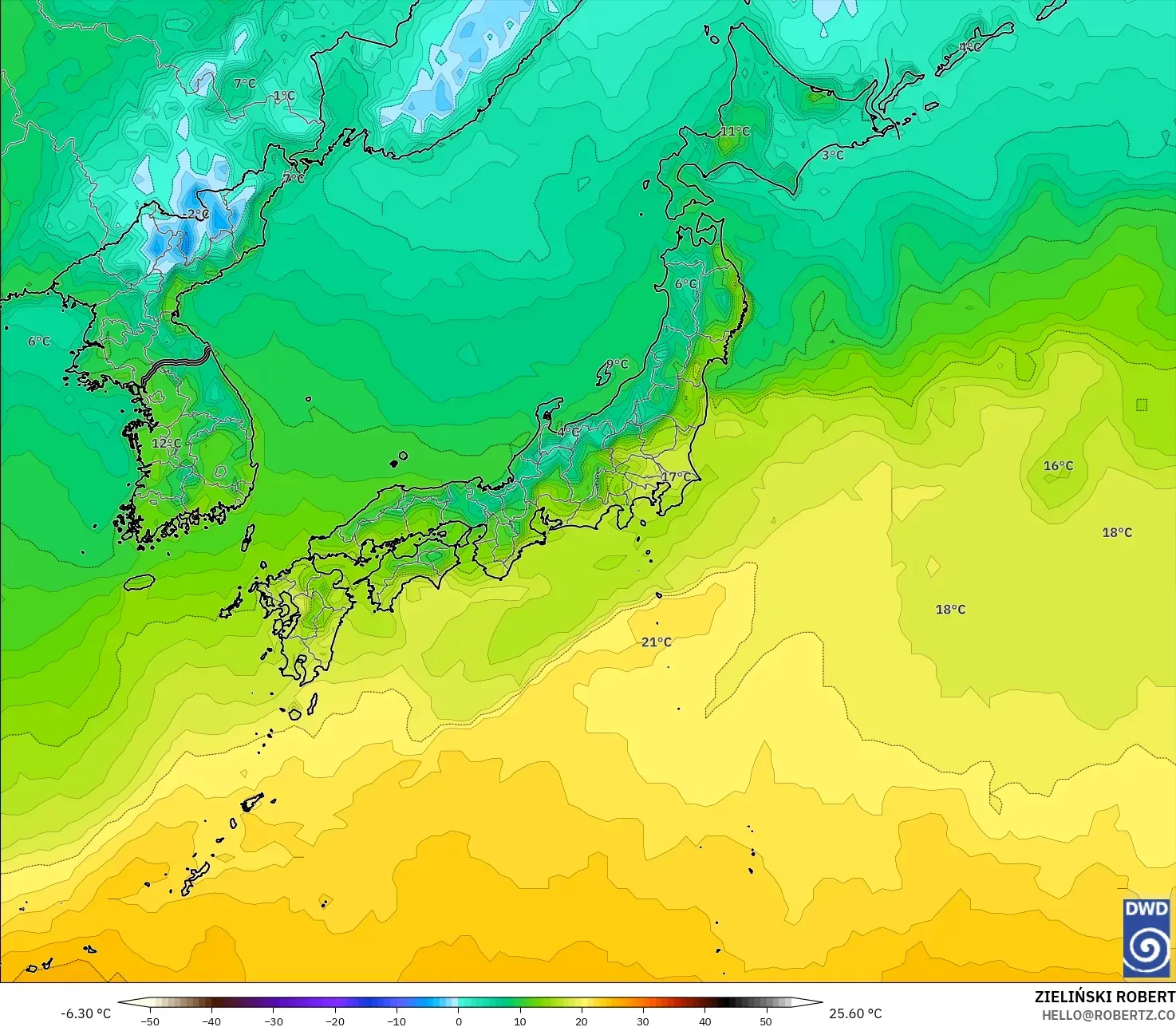 ICON modelo - Japón, Temperatura a 2 m