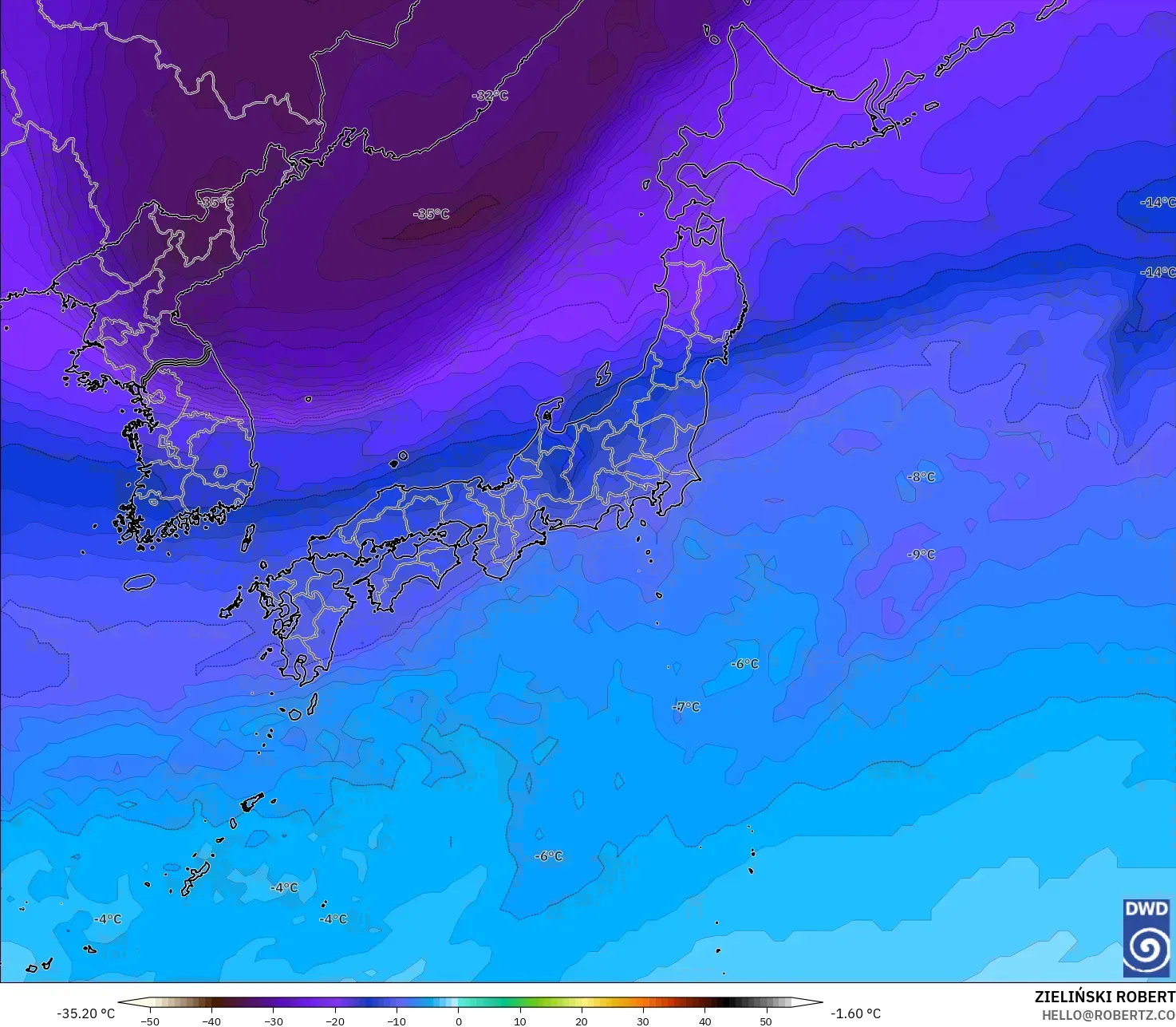 ICON modelo - Japón, Temperatura a 500 hPa