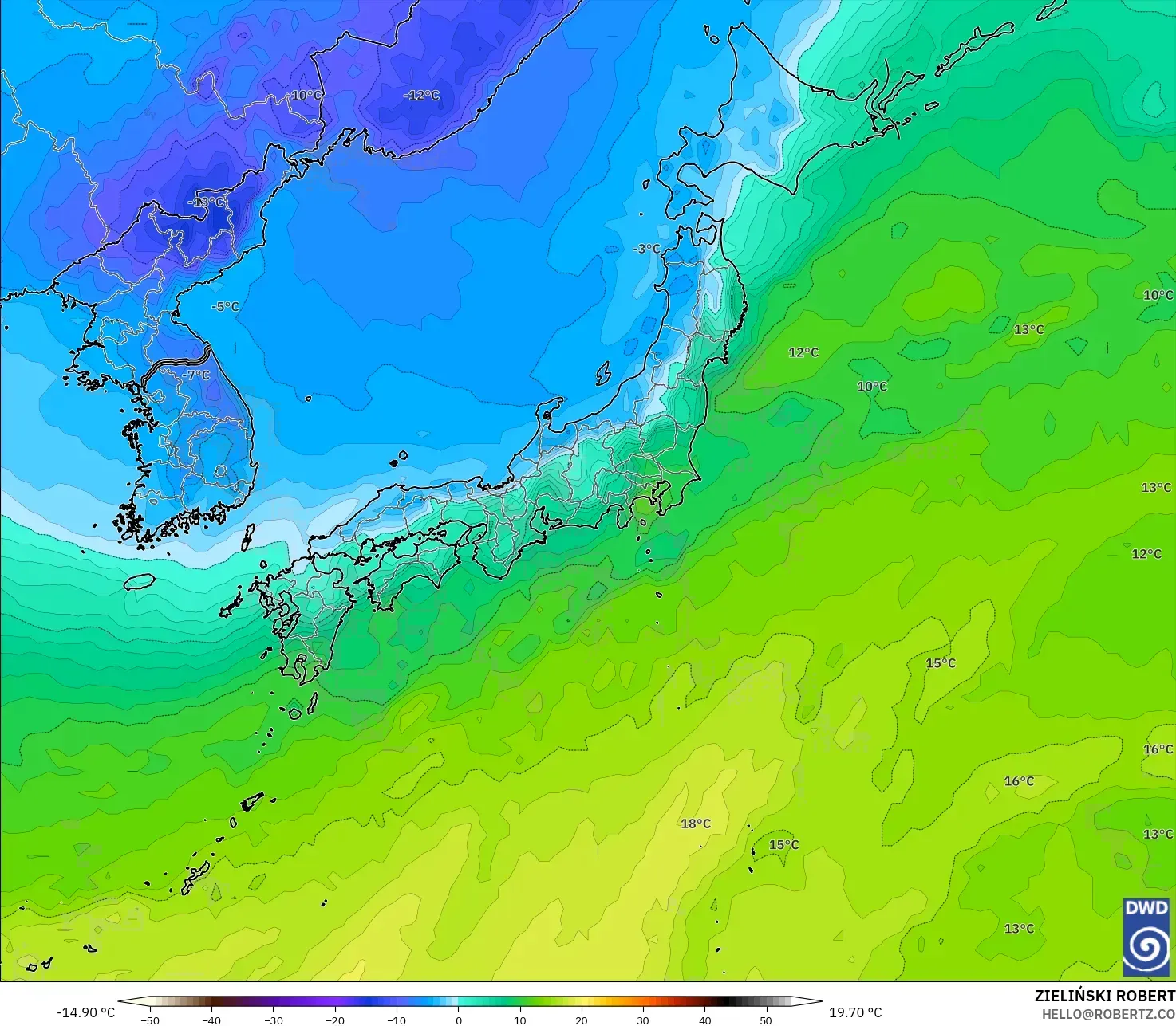 ICON modelo - Japón, Temperatura a 850 hPa
