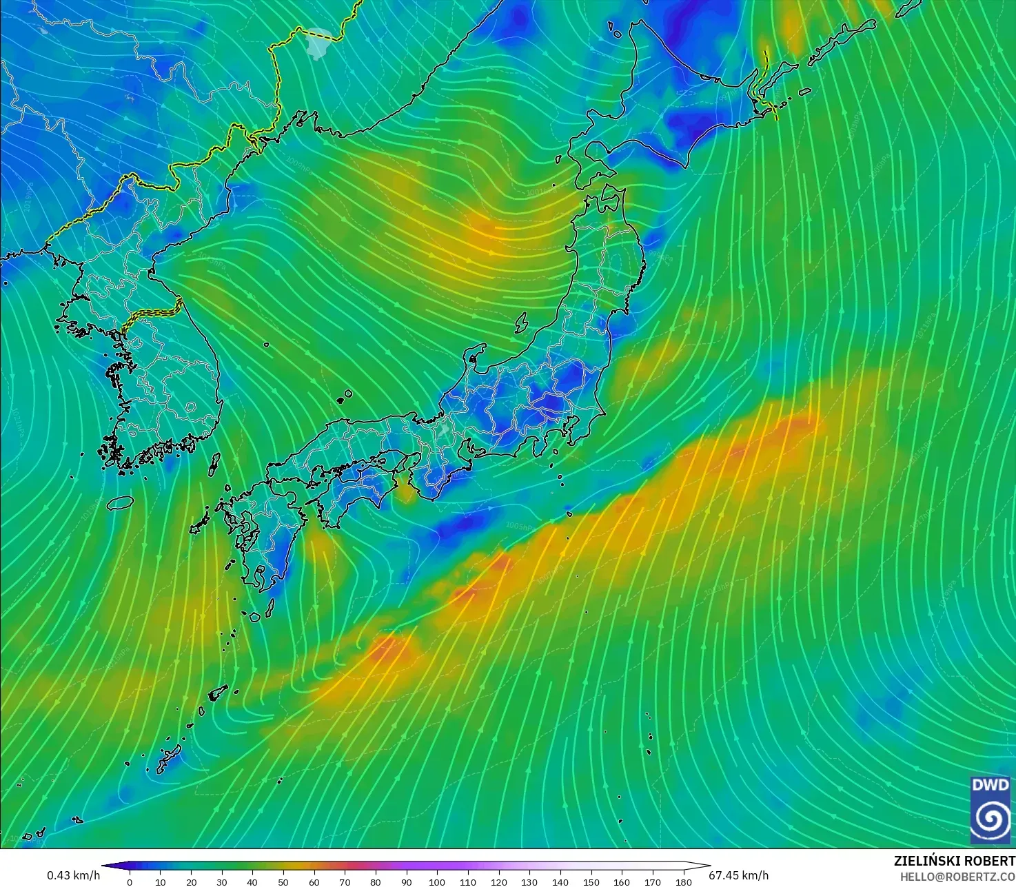 ICON modelo - Japón, Viento a 10 m