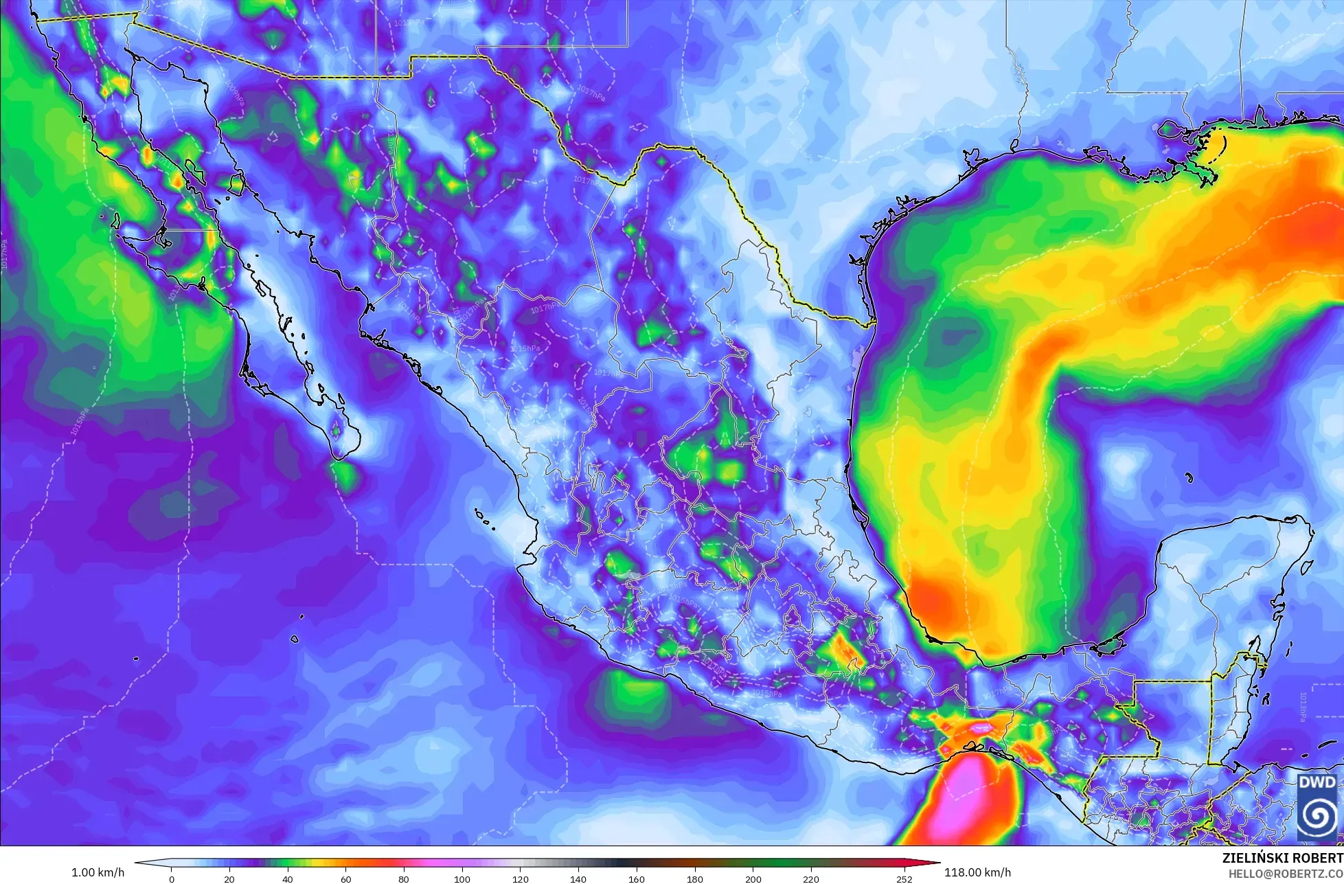 ICON modelo - México, Ráfagas de viento