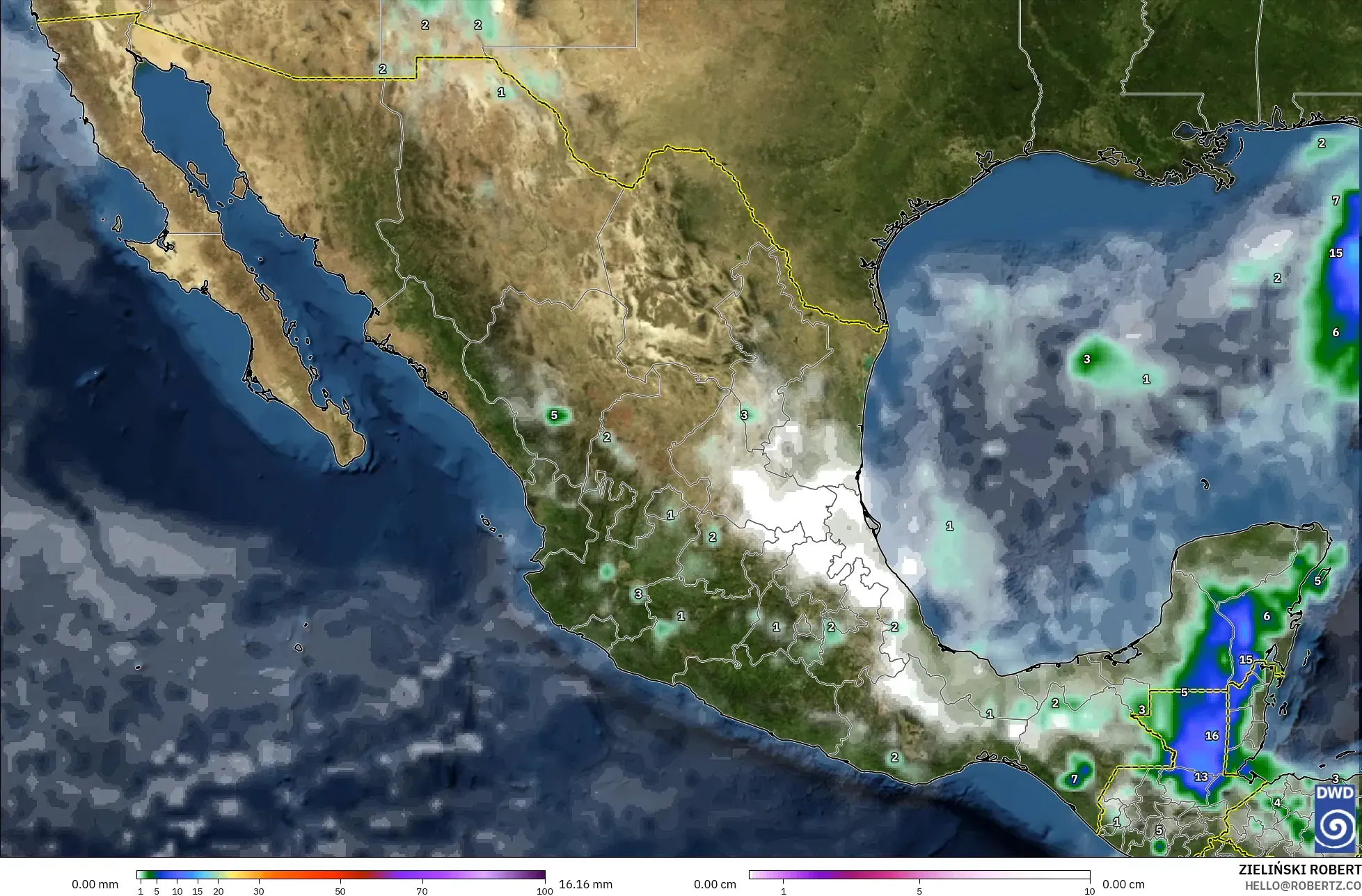 ICON modelo - México, Precipitación, nubes y presión