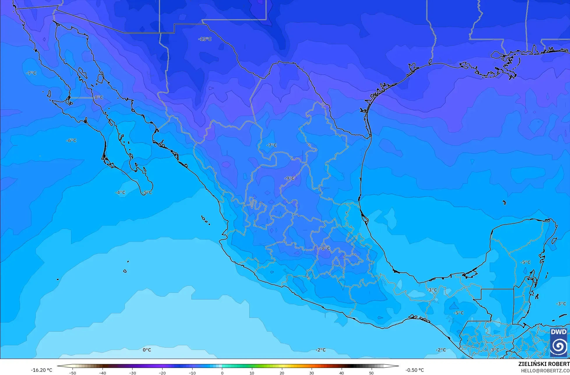 ICON modelo - México, Temperatura a 500 hPa