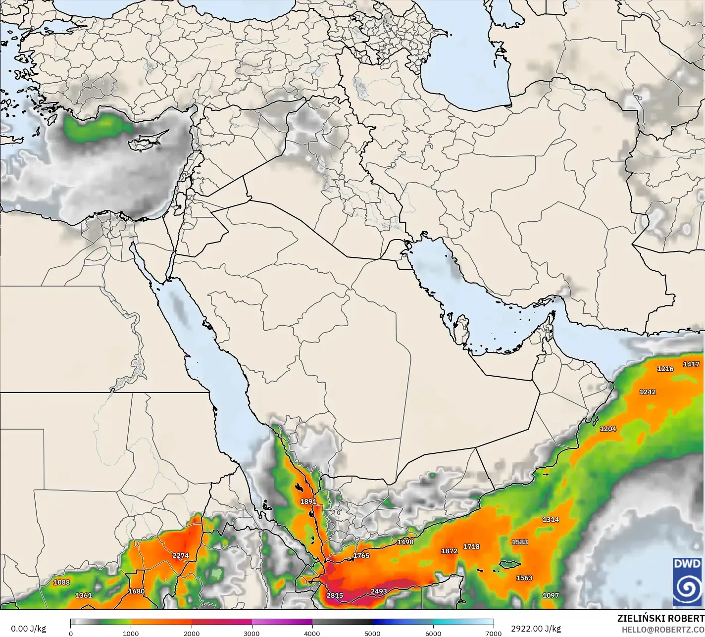 ICON modelo - Oriente Medio, CAPE