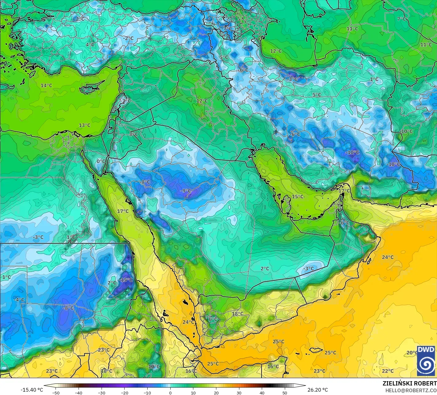 ICON modelo - Oriente Medio, Punto de rocío a 2 m