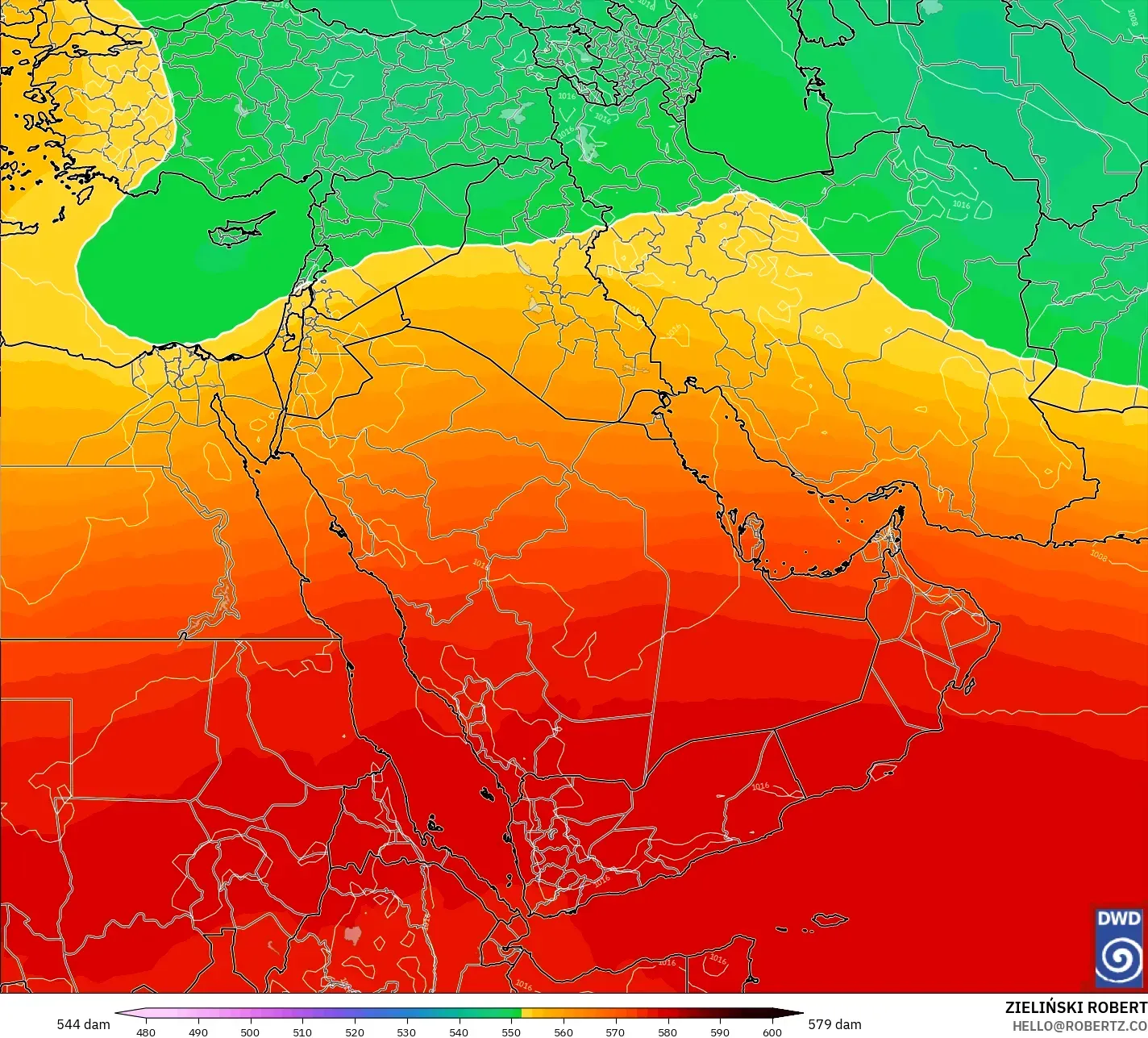 ICON modelo - Oriente Medio, Altura geopotencial a 500 hPa