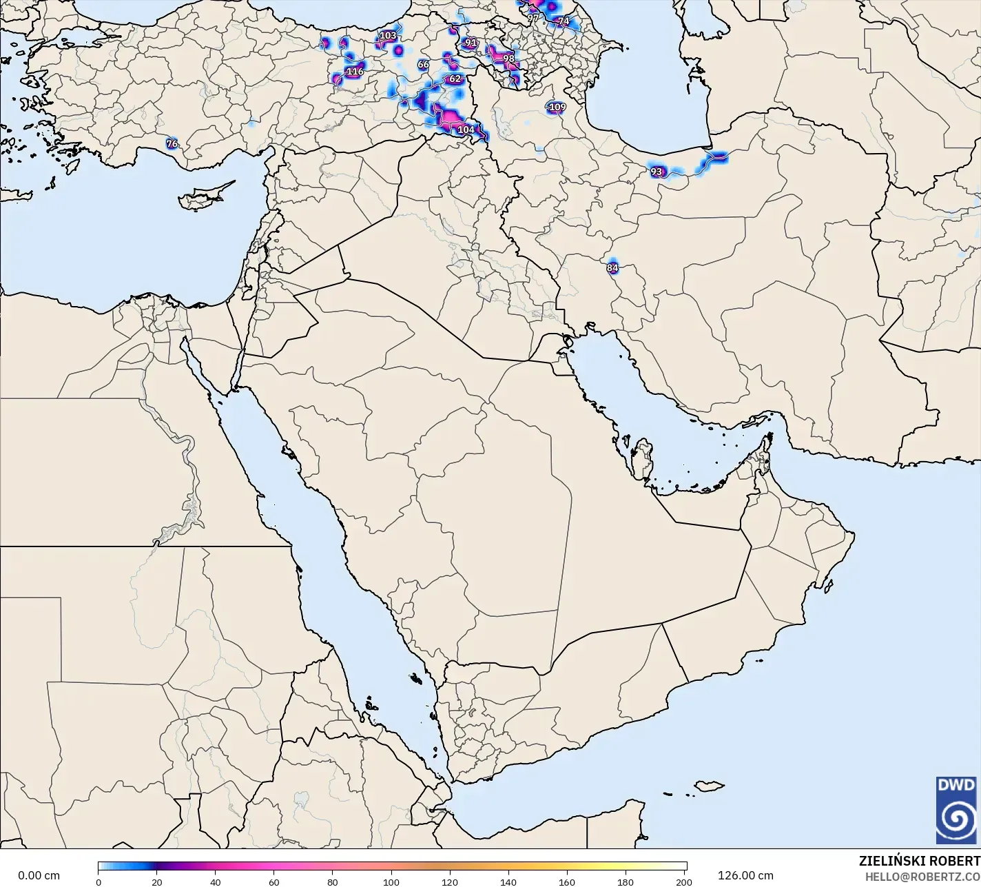 ICON modelo - Oriente Medio, Profundidad de nieve