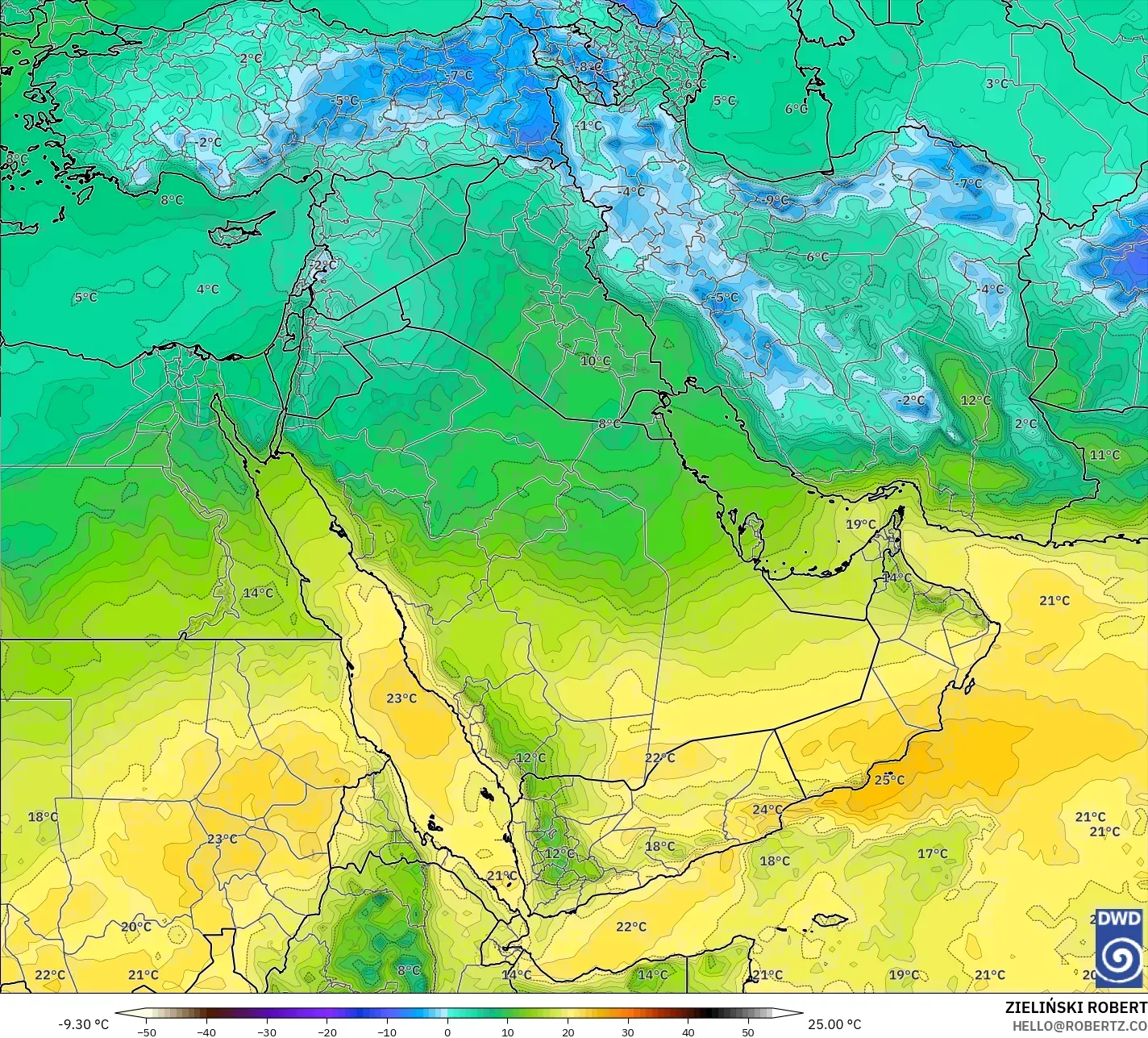 ICON modelo - Oriente Medio, Temperatura a 850 hPa