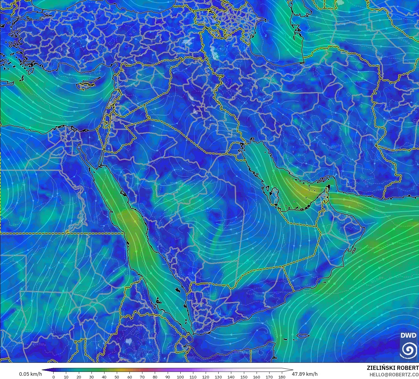 ICON modelo - Oriente Medio, Viento a 10 m