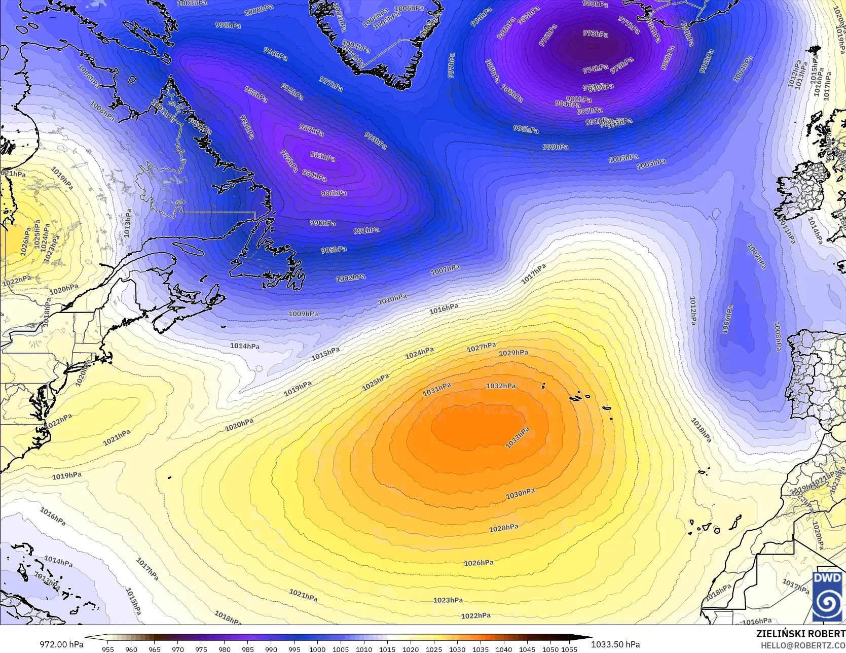 ICON modelo - Norte Atlántico, Presión