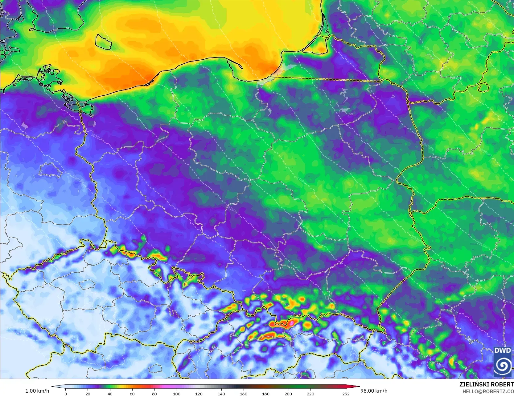 ICON modelo - Polonia, Ráfagas de Viento Máximas