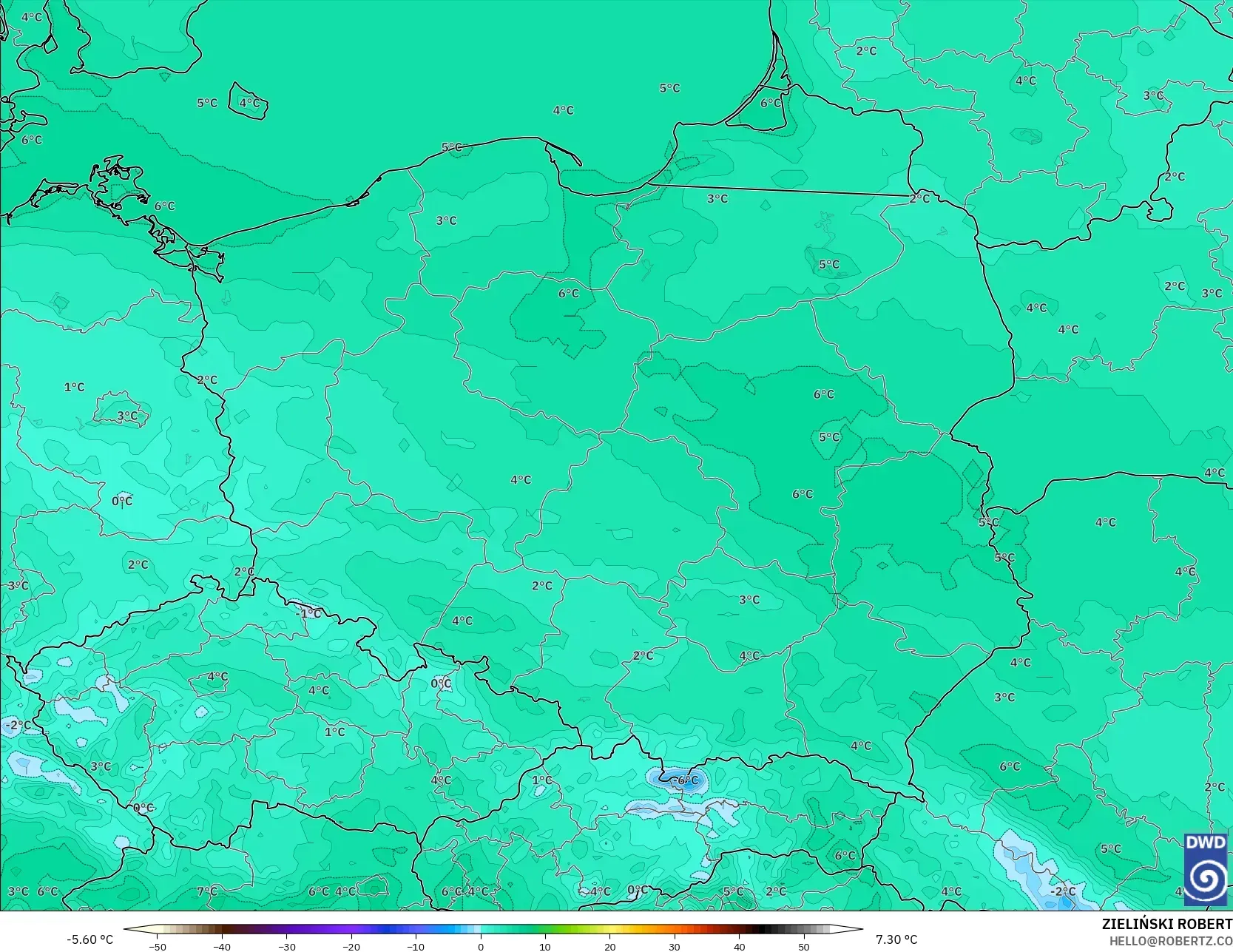 ICON modelo - Polonia, Temperatura a 2 m
