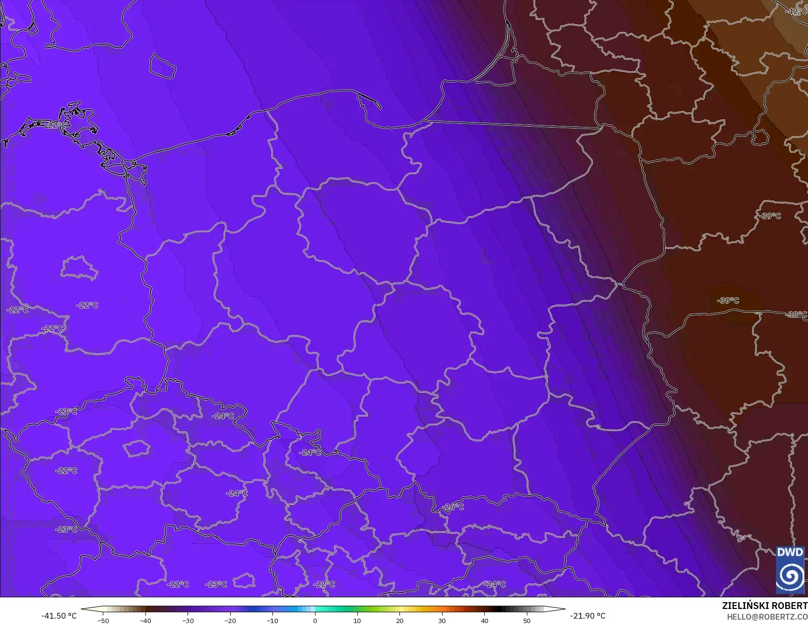 ICON modelo - Polonia, Temperatura a 500 hPa