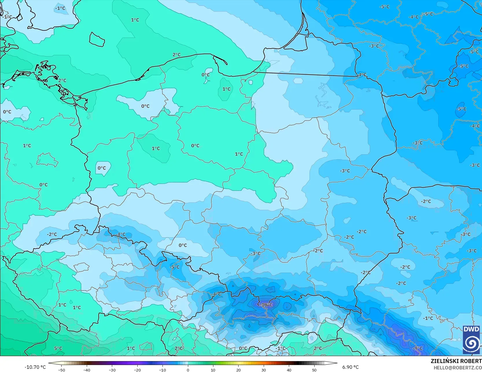ICON modelo - Polonia, Temperatura a 850 hPa