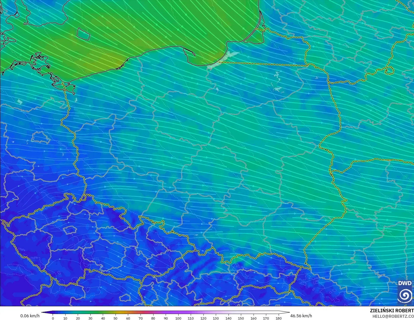 ICON modelo - Polonia, Viento a 10 m
