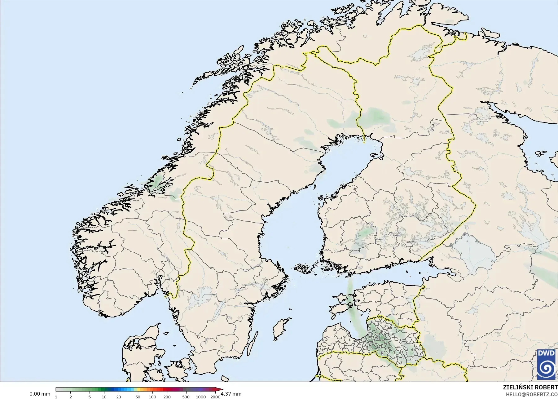 ICON modelo - Escandinavia, Acumulación de precipitación