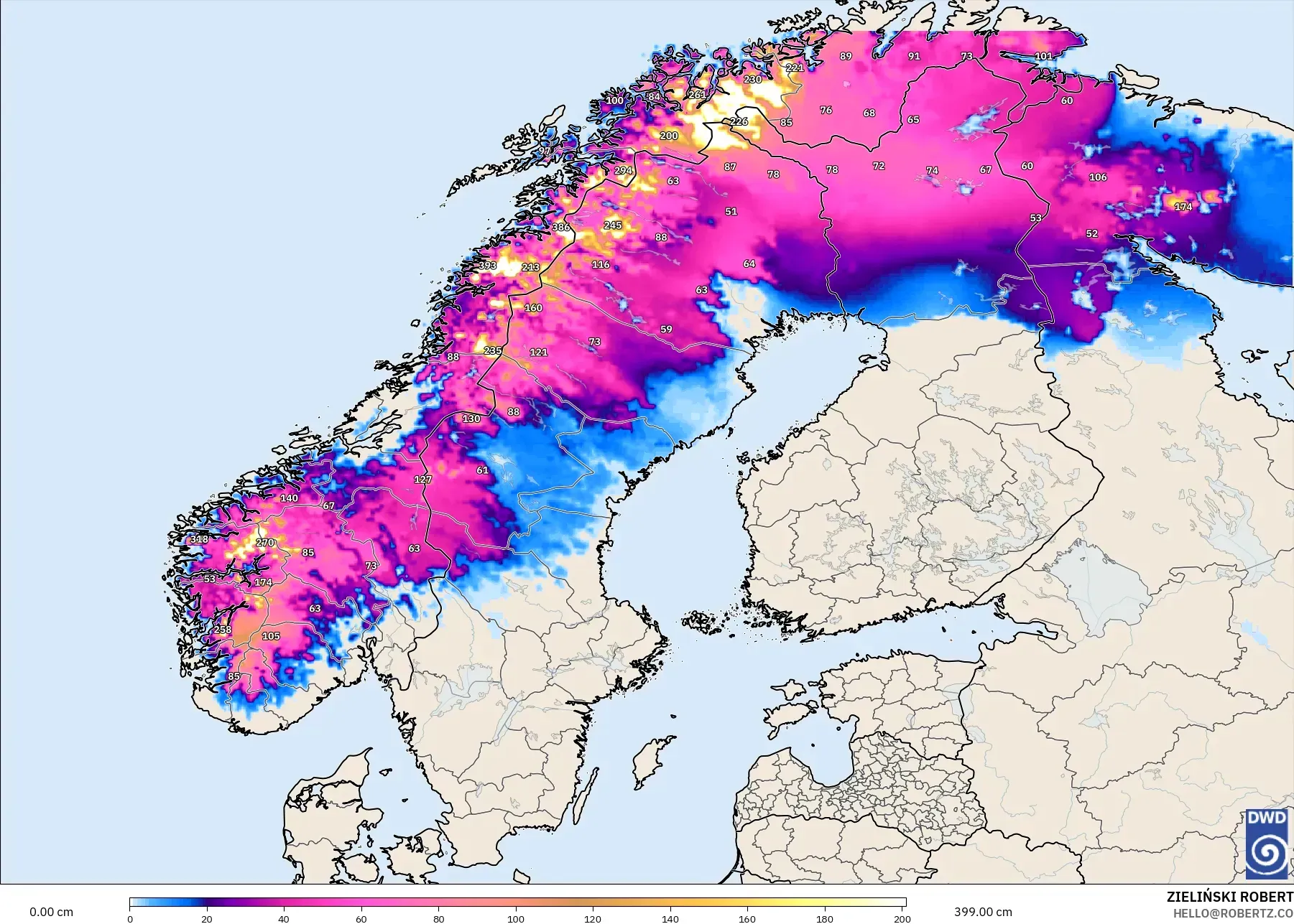 ICON modelo - Escandinavia, Profundidad de nieve
