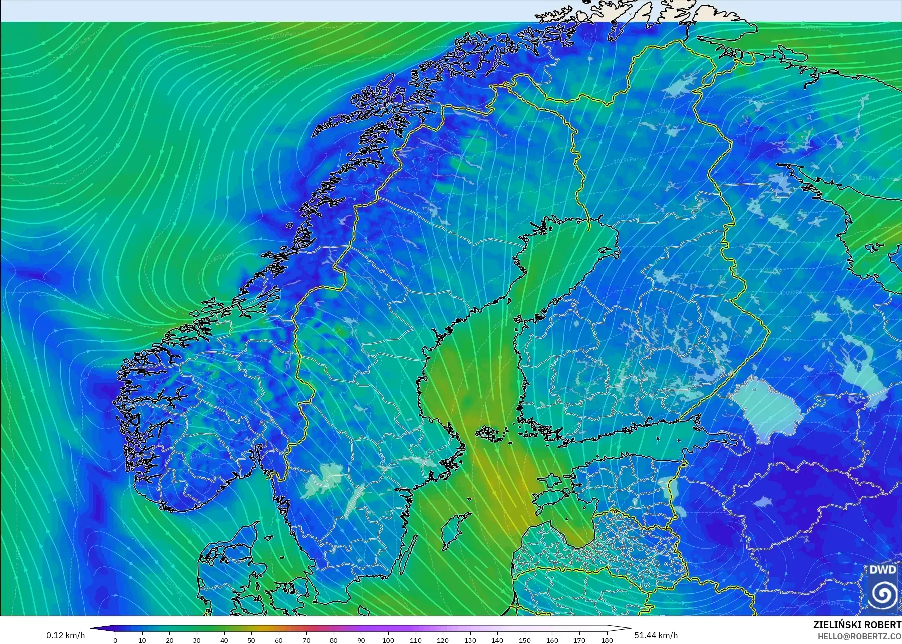 ICON modelo - Escandinavia, Viento a 10 m