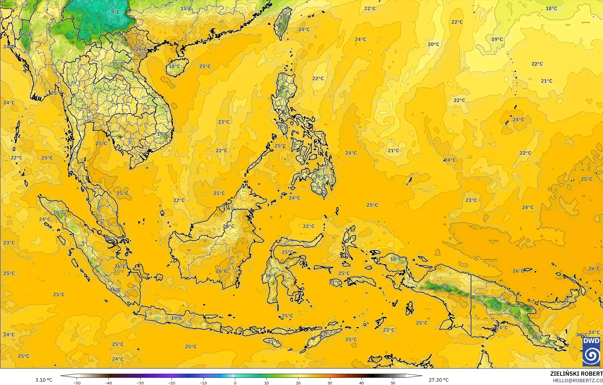 ICON modelo - Sudeste Asiático, Punto de rocío a 2 m