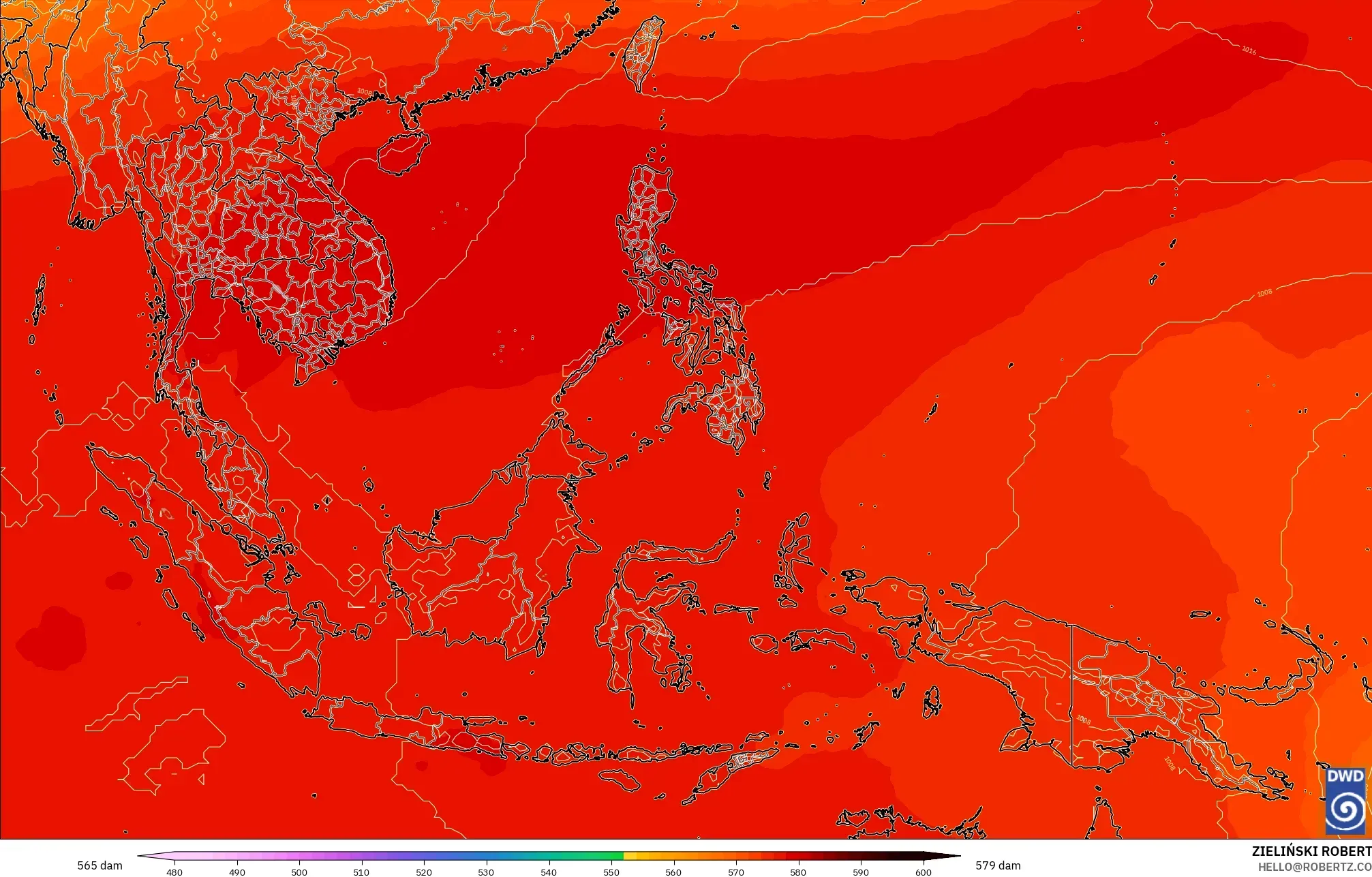 ICON modelo - Sudeste Asiático, Altura geopotencial a 500 hPa