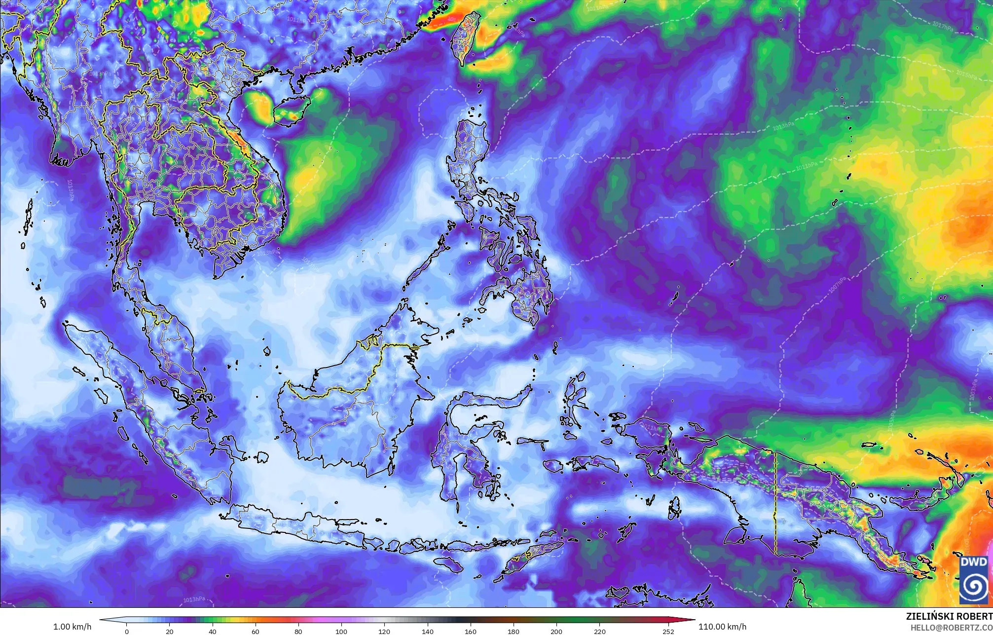 ICON modelo - Sudeste Asiático, Ráfagas de Viento Máximas