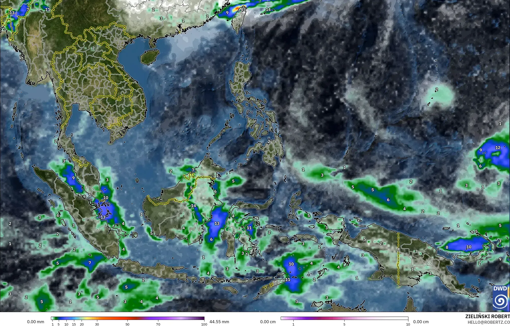 ICON modelo - Sudeste Asiático, Precipitación, nubes y presión