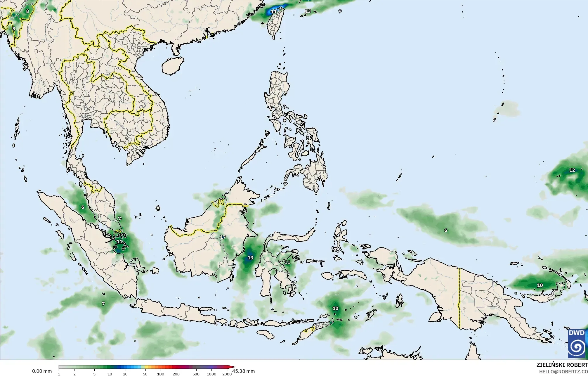 ICON modelo - Sudeste Asiático, Acumulación de precipitación