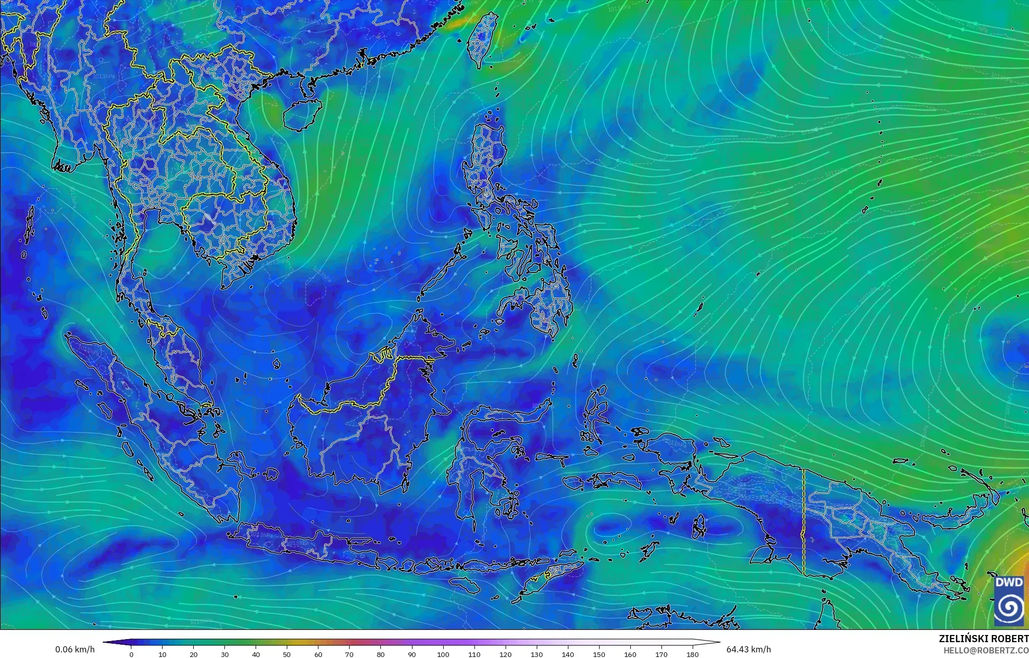 ICON modelo - Sudeste Asiático, Viento a 10 m