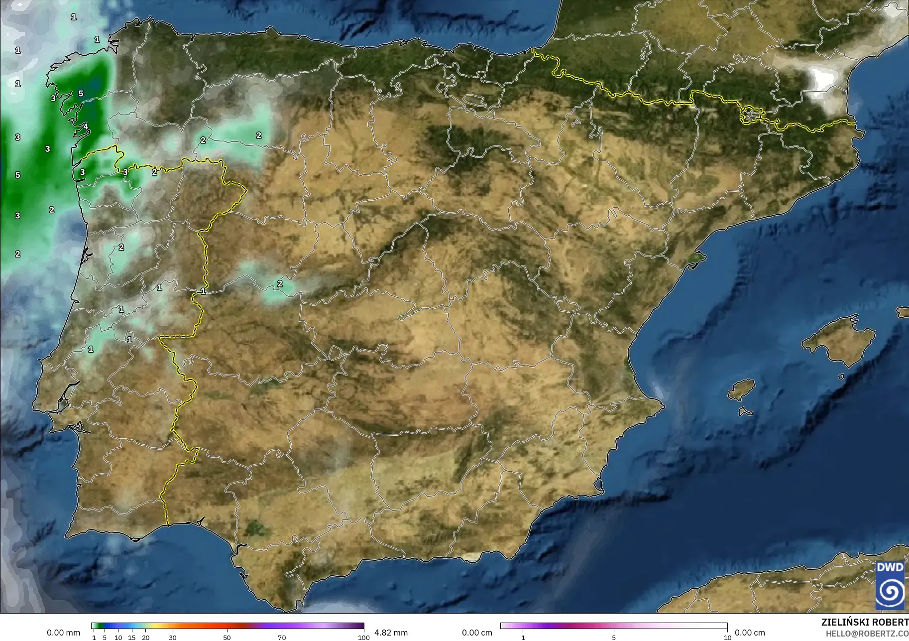 ICON modelo - España, Precipitación, nubes y presión