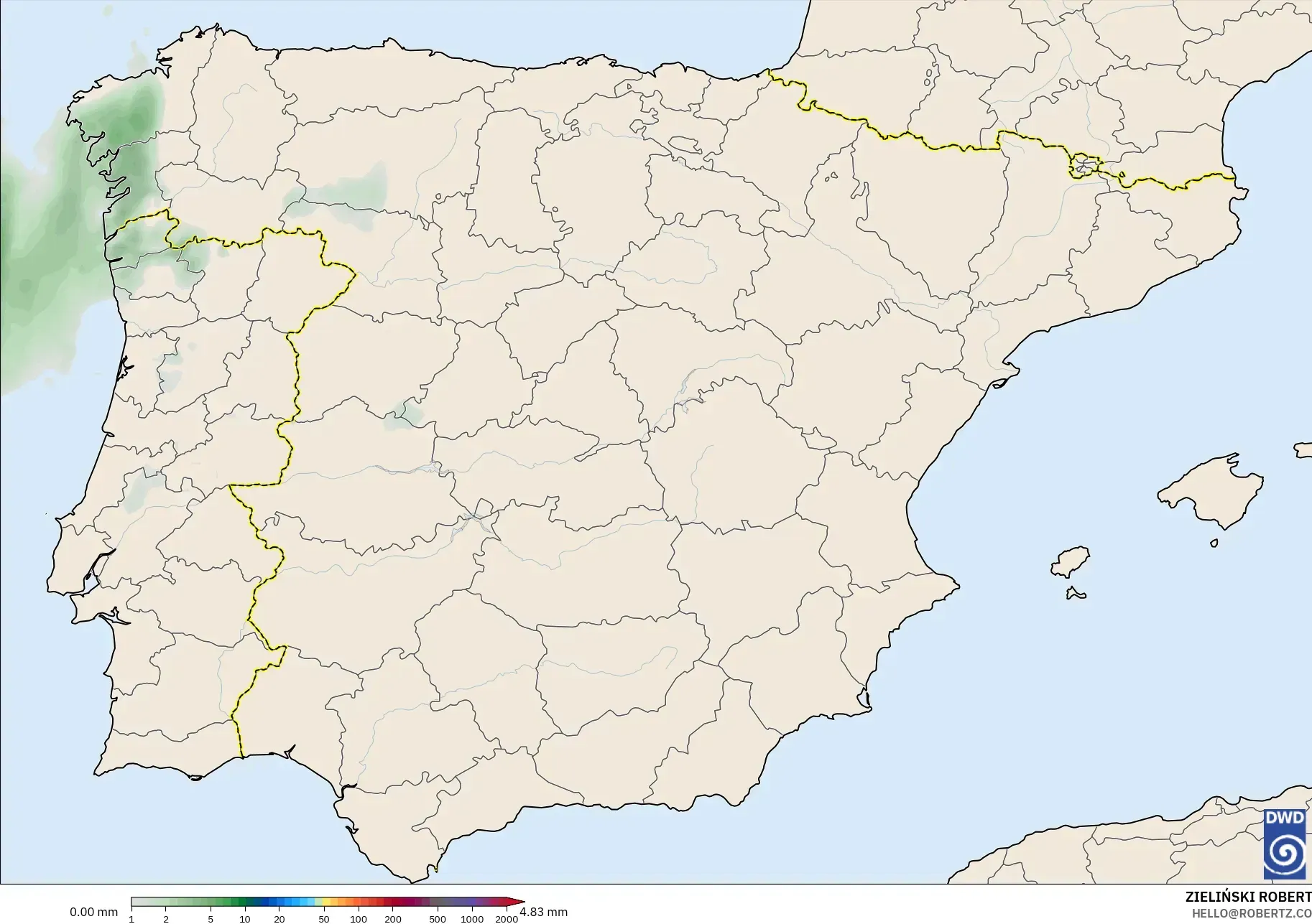 ICON modelo - España, Acumulación de precipitación