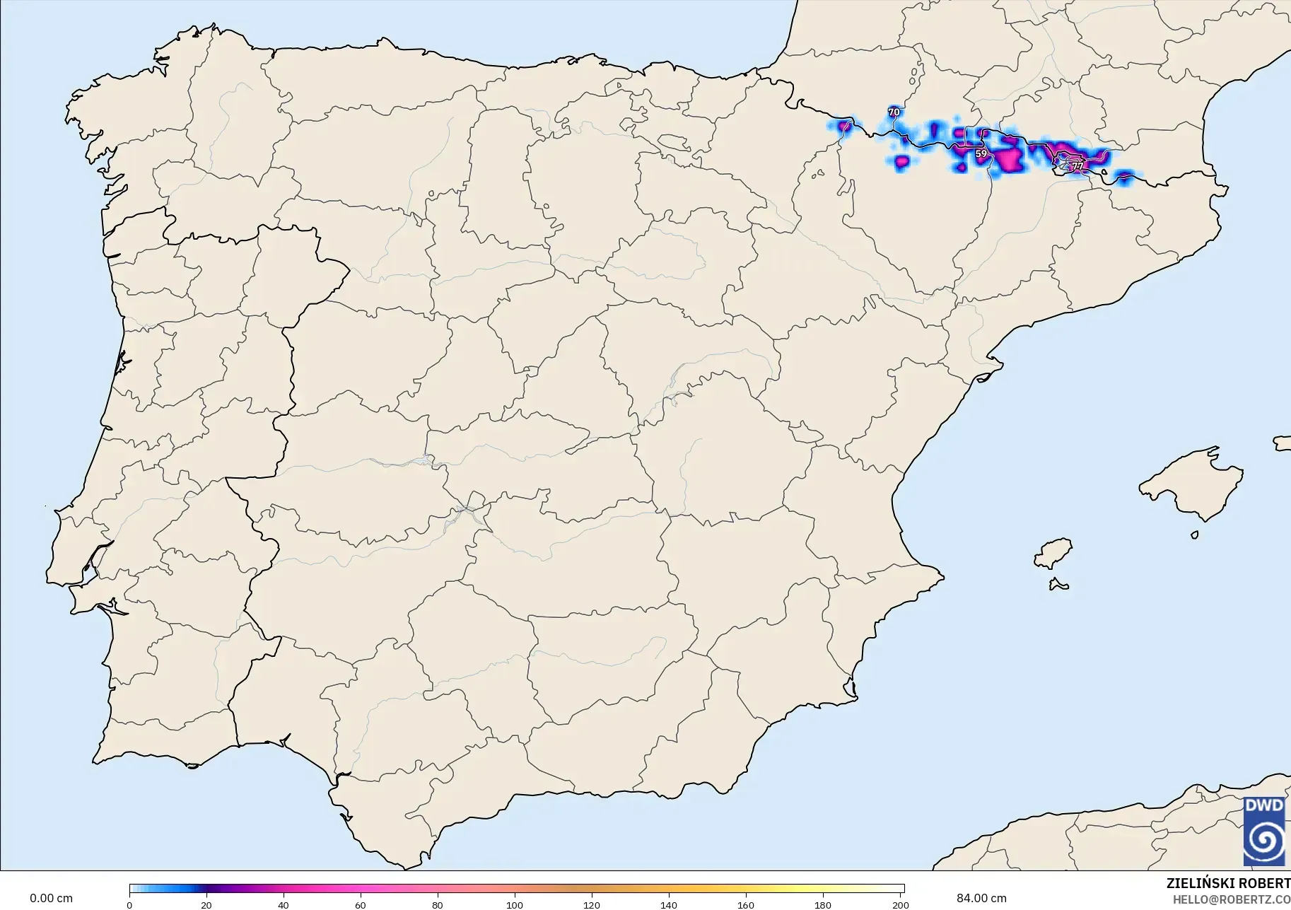 ICON modelo - España, Profundidad de nieve