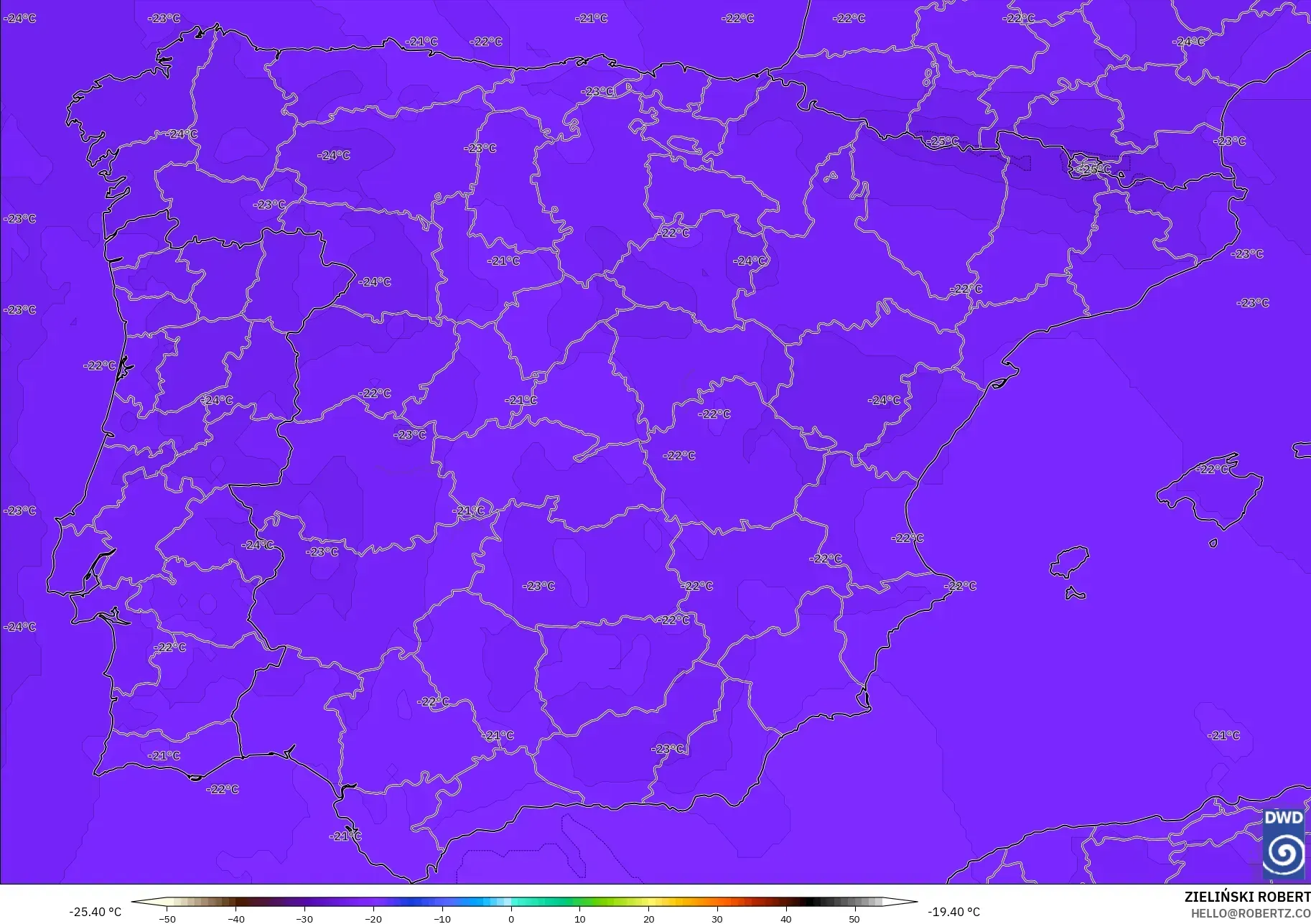 ICON modelo - España, Temperatura a 500 hPa