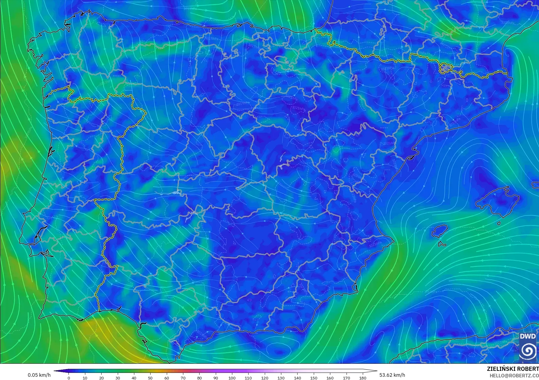 ICON modelo - España, Viento a 10 m