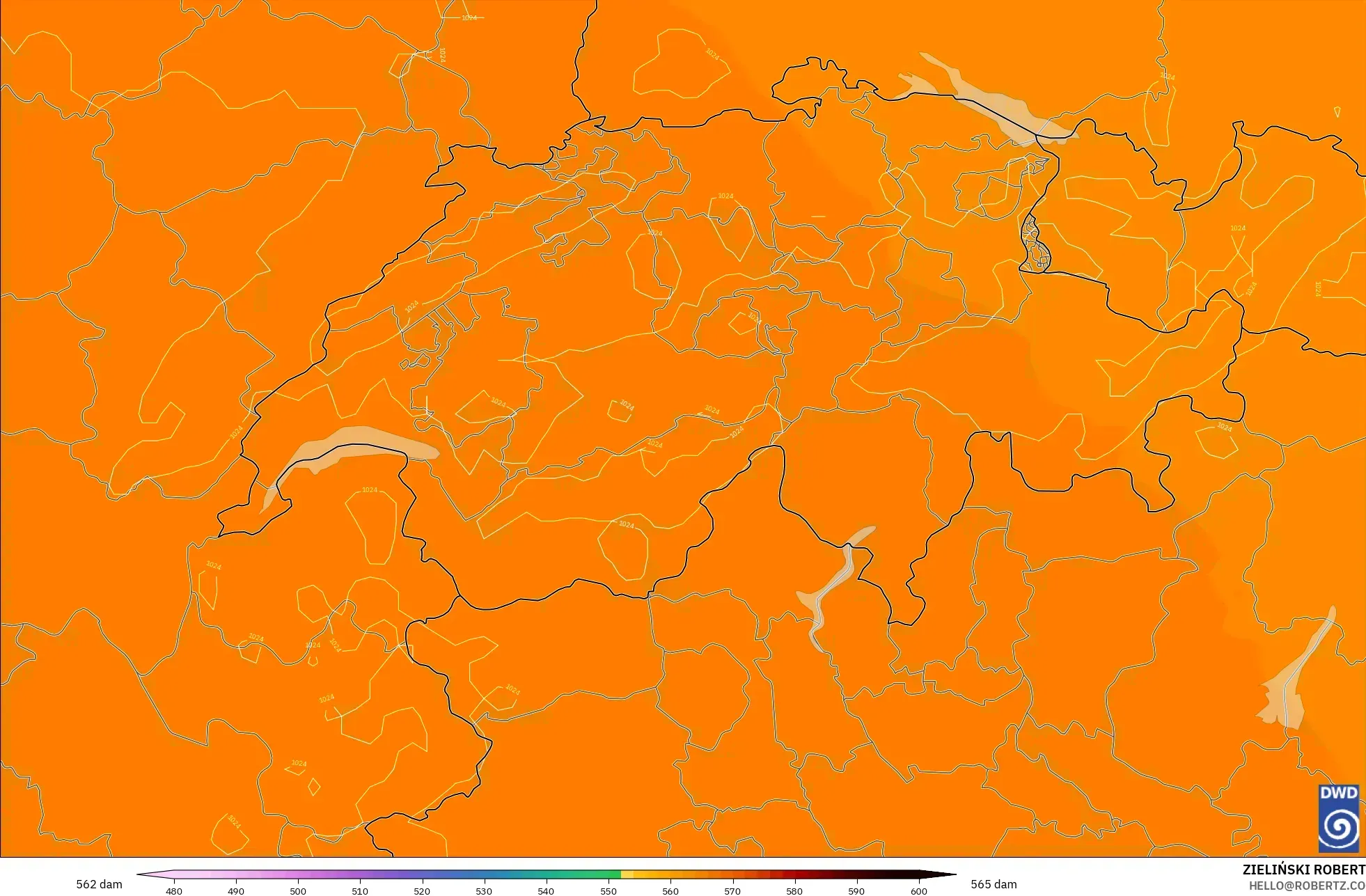 ICON modelo - Suiza, Altura geopotencial a 500 hPa